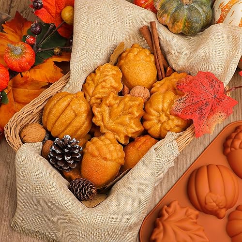 Miniatura 3 de Webake Moldes de silicona de otoño para tartas de cosecha, molde 3D de hoja de arce y bellota para golosinas de otoño, Halloween, Acción de Gracias,