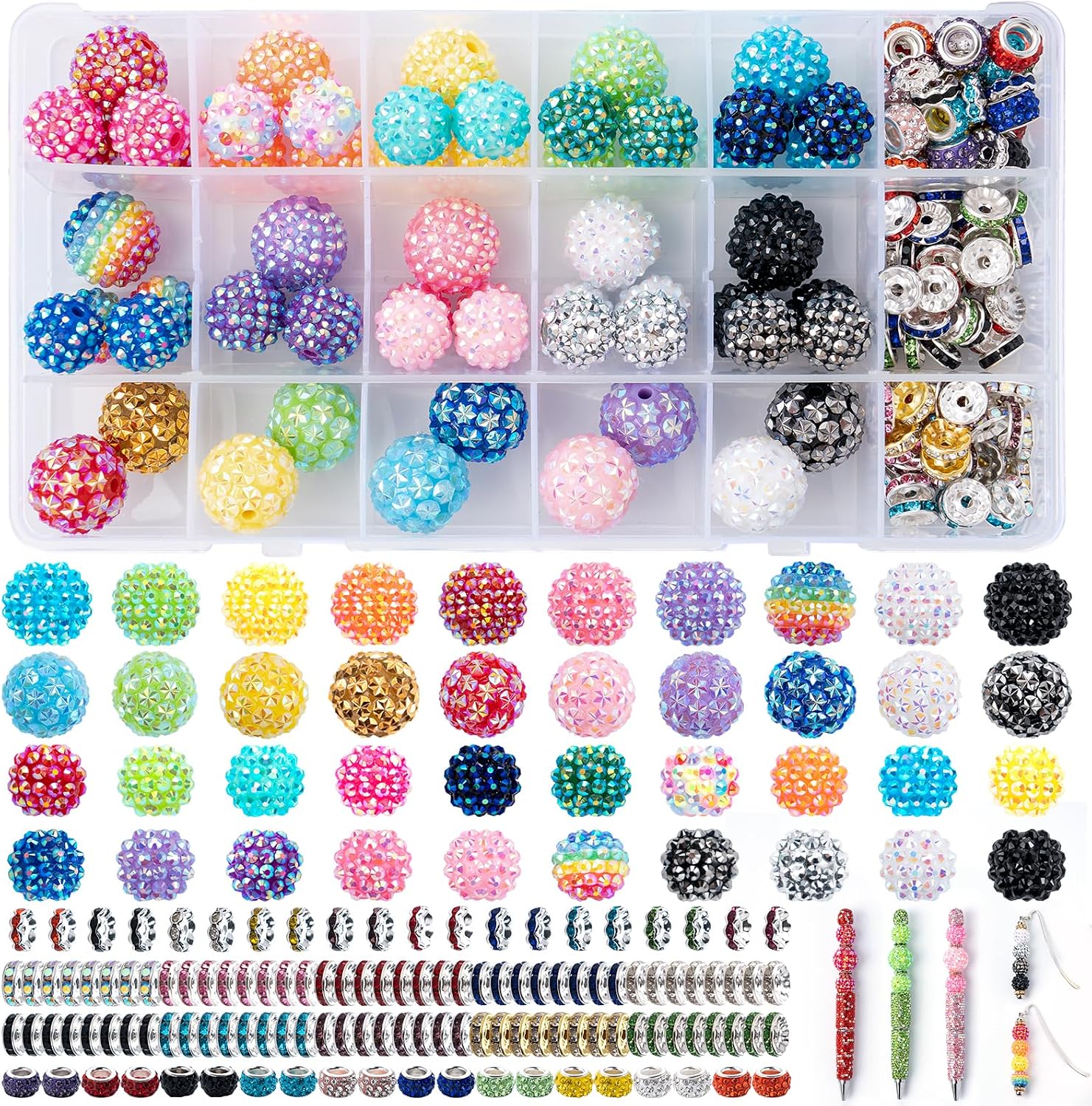 370pcs Beads for Pens DIY Kit,Rhinestone Spacer Acrylic Focal Beads