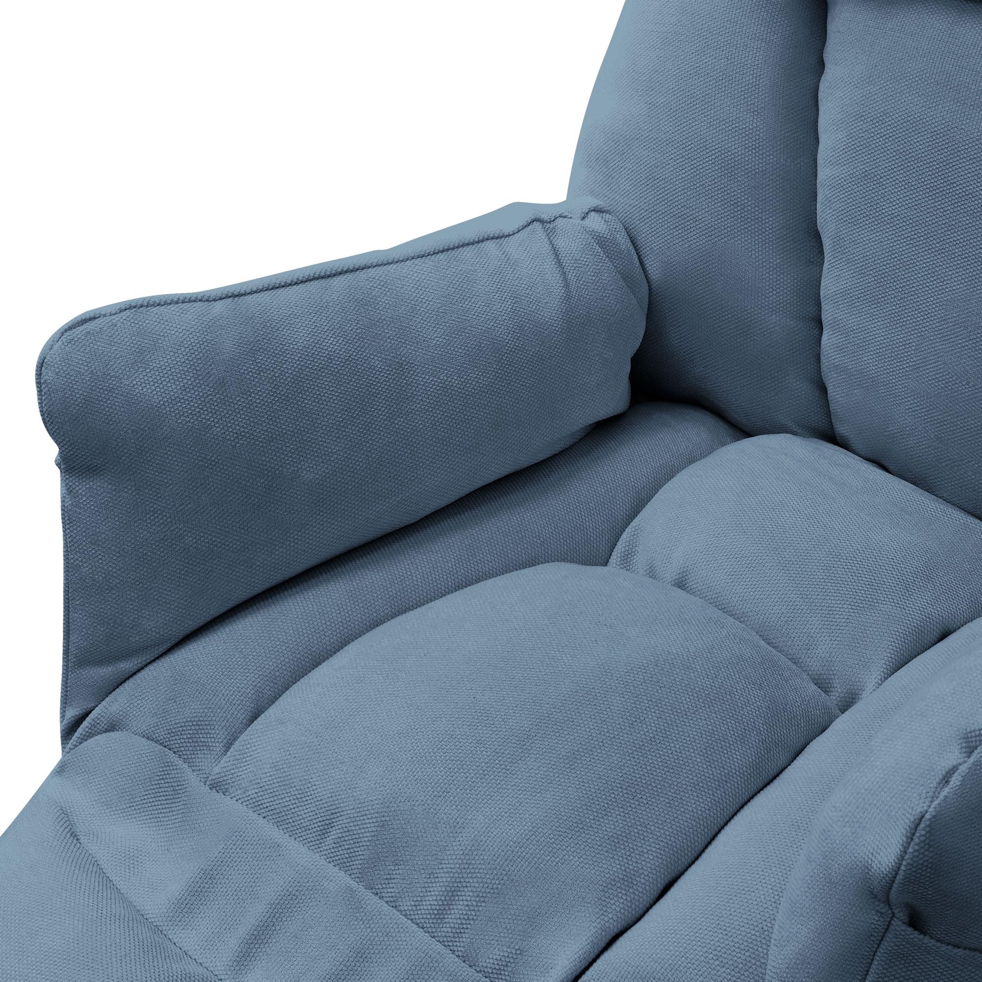ML-Design Poltrona Reclinabile Blu Rivestimento in Lino, con Schienale Regolabile, Braccioli, Poggiapiedi e Tasche Laterali, Poltroncina Relax da Lettura, Sedia Lounge Imbottita per Soggiorno