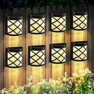 Solpex Solar Fence Lights, 8 Pack Waterproof Deck & Wall Lights - 6 LED Decorative Outdoor for Deck, Patio, Stairs, Yard, Path & Driveway (Warm White)