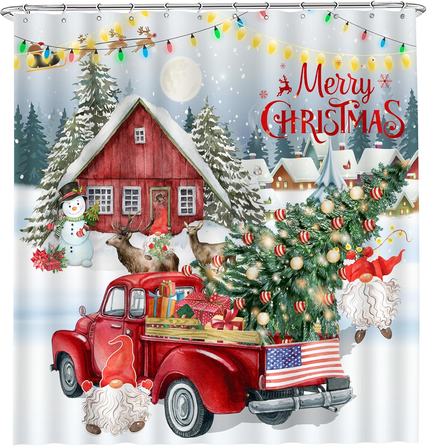 Christmas Shower Curtain, Red Truck Christmas Shower