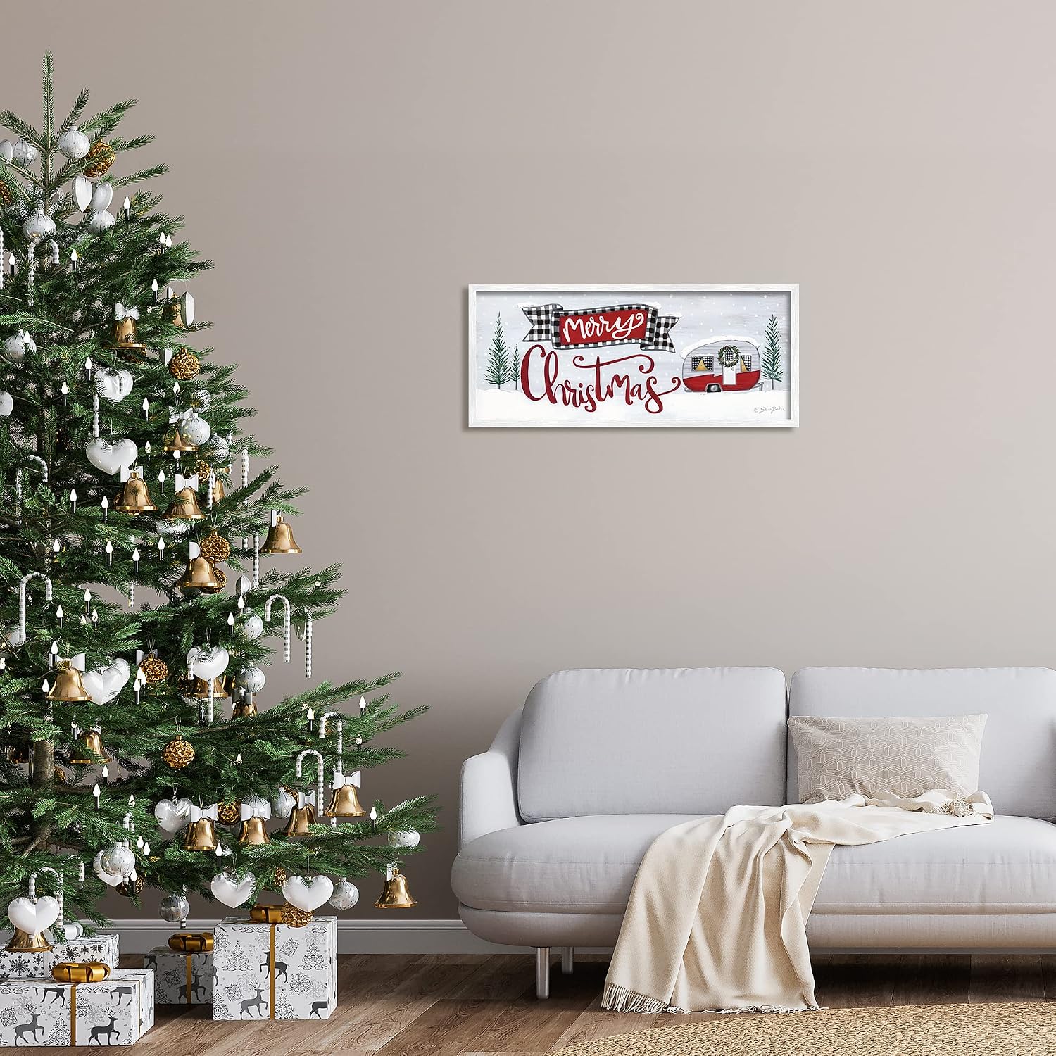 Stupell Industries Merry Christmas Winter Sentiment Festive Snowy Camper Trailer, Design by Sara Baker