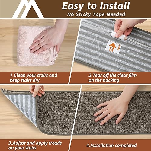 Vista 91 de COSY HOMEER - Alfombra antideslizante de 28 x 9 pulgadas, uso interior en peldaños de madera, alfombras para niños y perros, 100 % poliéster, base