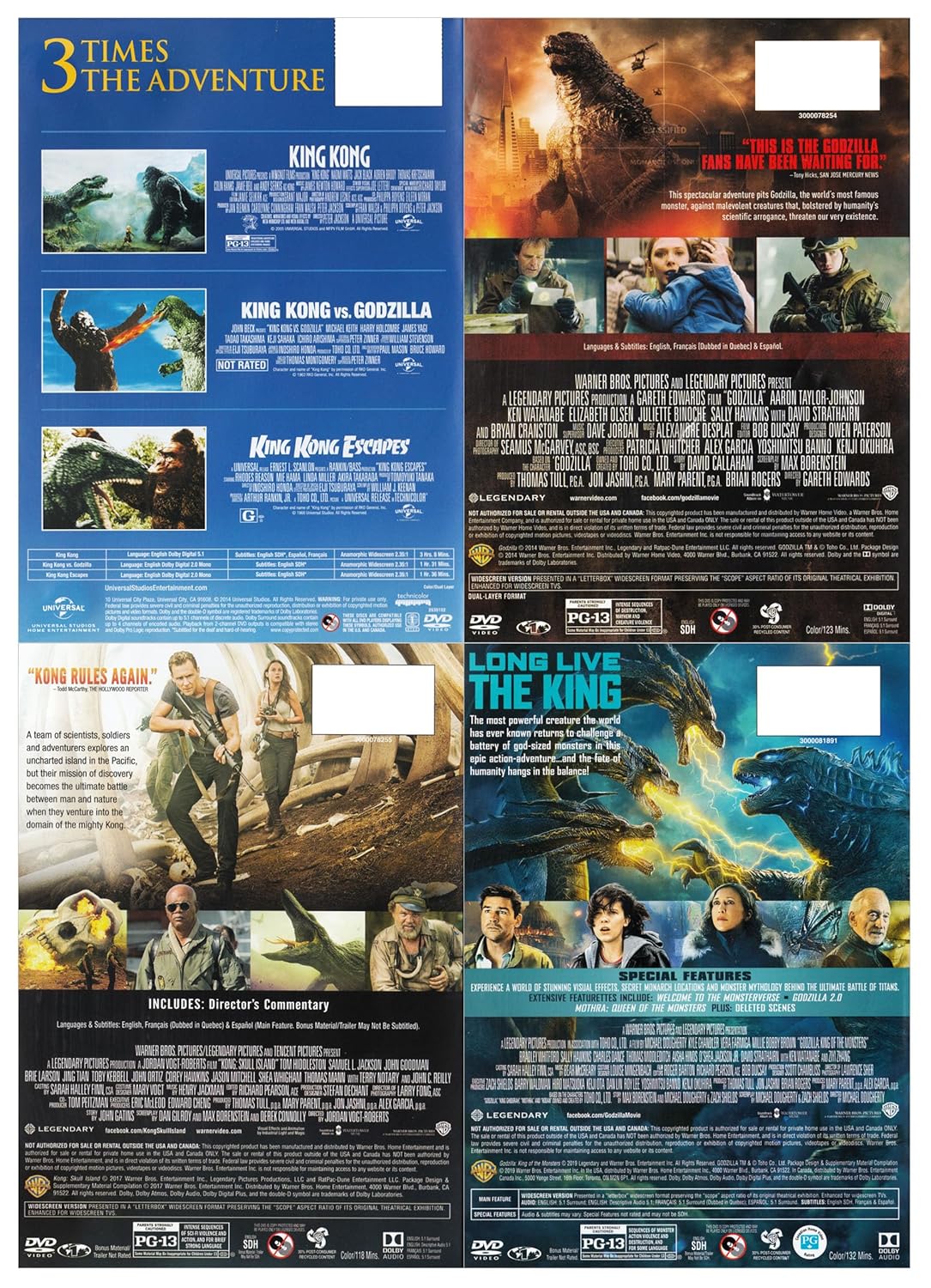 King Kong / King Kong vs. Godzilla / King Kong Escapes / Godzilla / Kong Skull Island / Godzilla King of the Monsters (4-Pack)