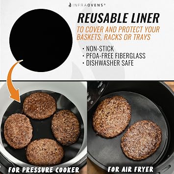 INFRAOVENS Air Fryer Liners Round Reusable Replacement for Parchment Paper, Mini Small Airfryer Accessories For Chefman, Gowise, Black+Decker, 2qt 3qt Basket Cover Sheets, Small Air Fryer Liners