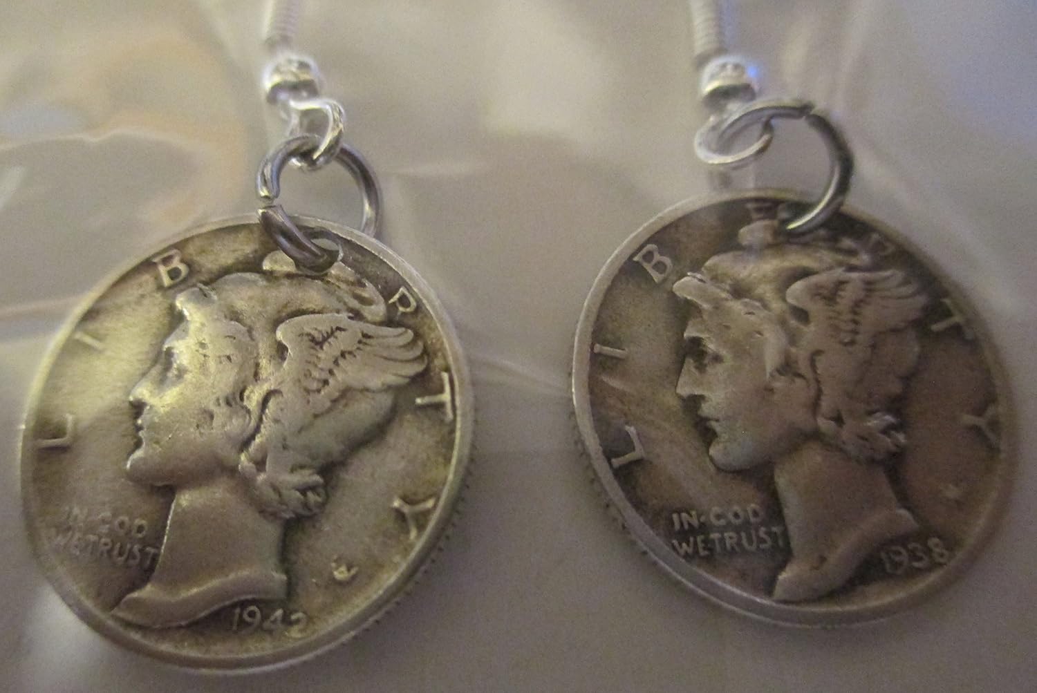 Mercury Dime (900 Silver) Earings with 925 Sterling Silver Earrings Hook Coil Ear Wires & Gift Bag