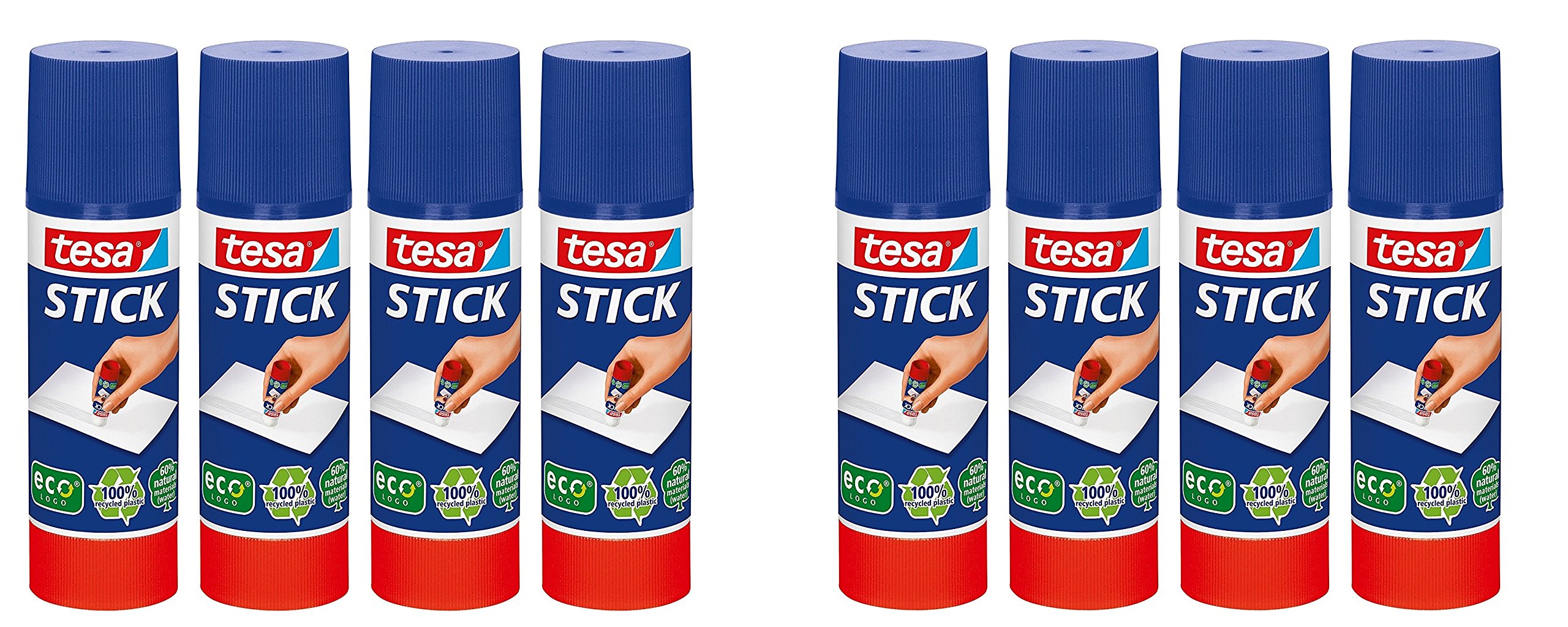 tesa Stick ecoLogo - Geruchsneutraler Klebestift für Papier und Pappe - Lösungsmittelfrei und Umweltschonend (2x4er Pack, 40g)