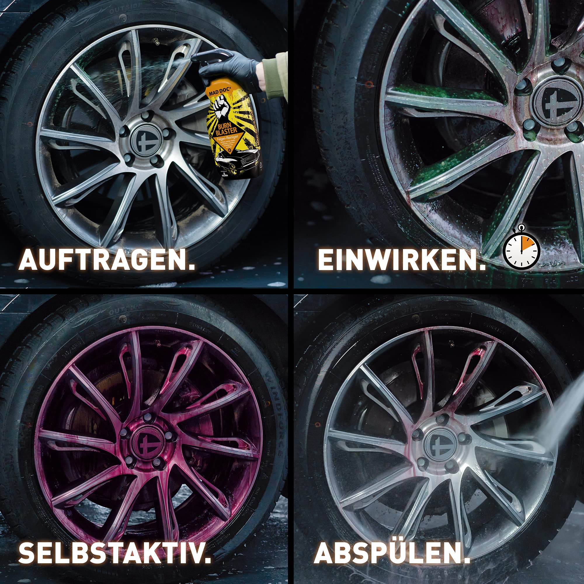 NIGRIN MAD DOCs Felgen-Reiniger entfernt selbst kraftvolle Verschmutzungen auf allen polierten, verchromten, matten Stahl- und Leichtmetallfelgen, selbstaktiv, materialschonend, Nachfüllpack, 3 Liter