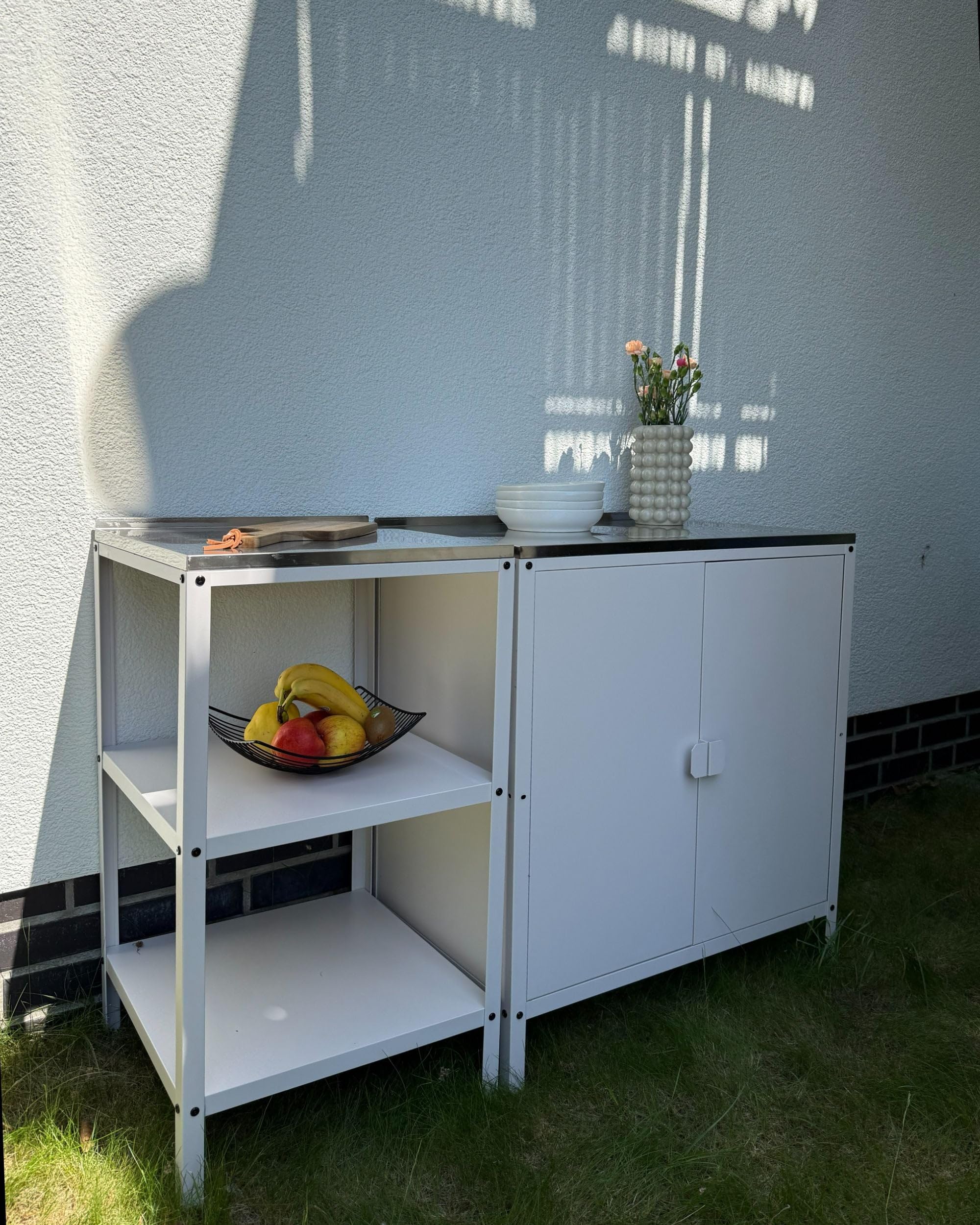 Beliani Isola da Giardino per Esterni Mensole per Cucina Piano in Acciaio Inox Bianco