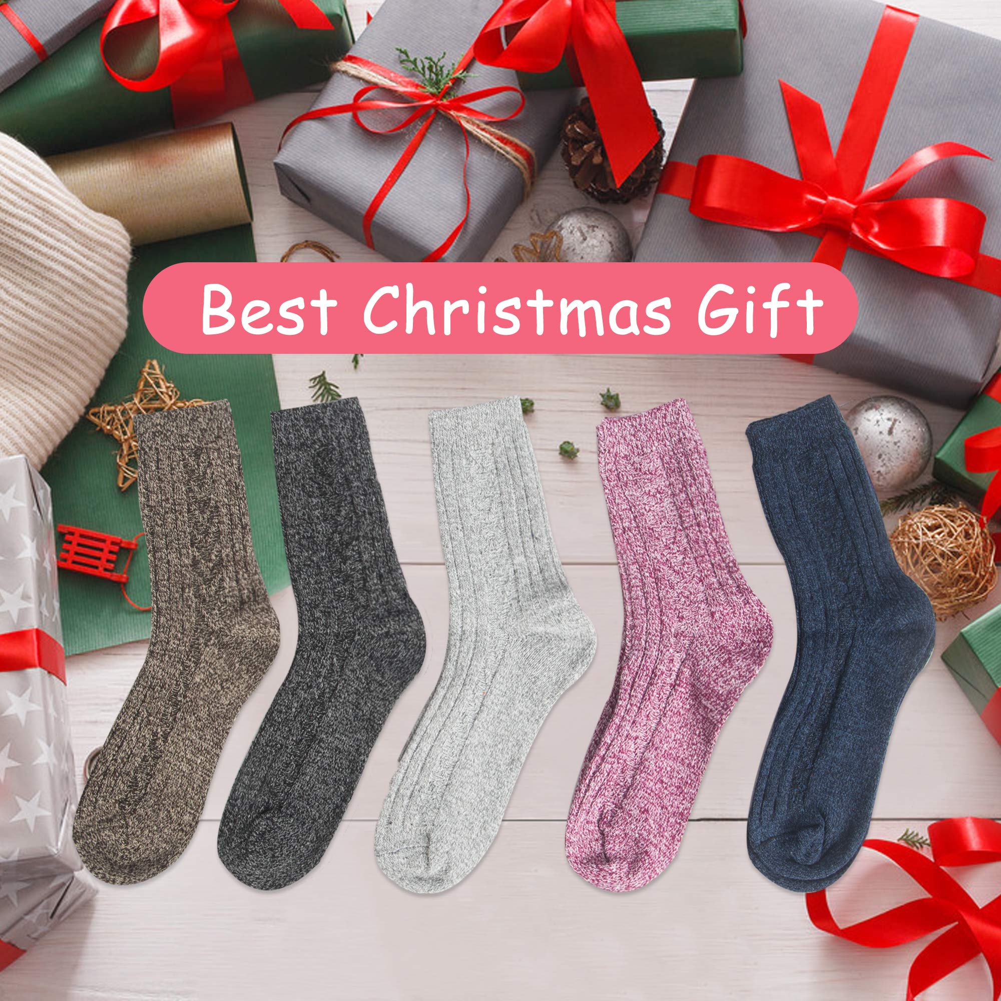 YSense Beau 5 Paia Donna Calzini in Lana Merino Calze Invernali Termiche di Lana Spesse Traspiranti Calzini Inverno Caldo Morbido