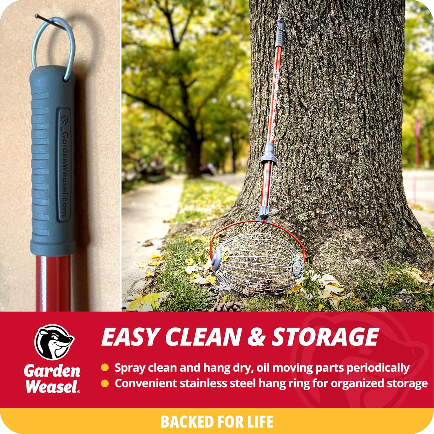 Garden Weasel Nut Gatherer - Large Cage Pick Up Walnuts, Small Apples, Citrus Fruits, Tennis Balls Nut Collector and Picker Upper Roller with Cage Spreader 95404