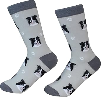 Border Collie Socks -200 Needle Count - Soft Combed Cotton - Unisex, Grey, One Size Fits Most
