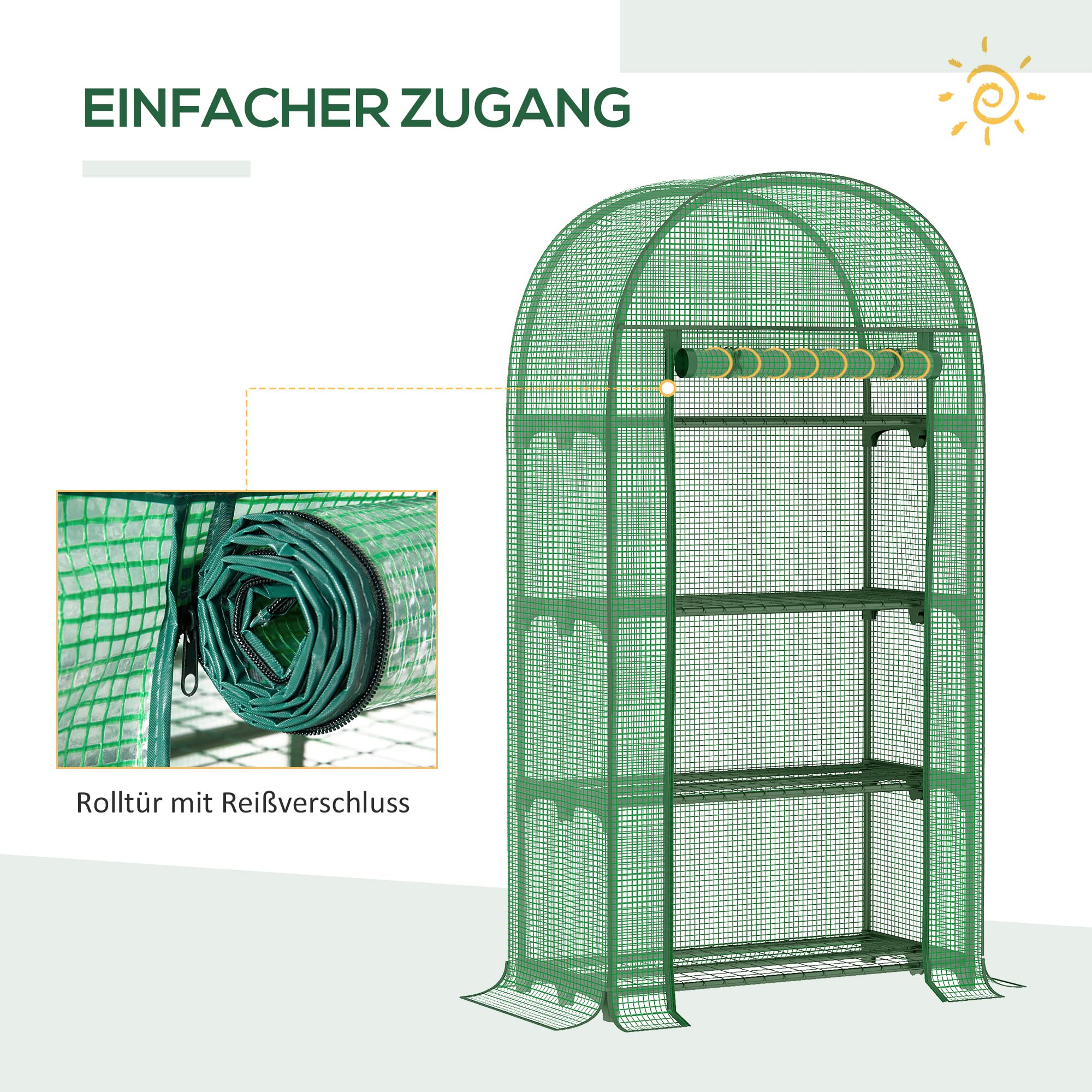 Outsunny Foliengewächshaus Balkon mit 4 Ablagen Mini Gewächshaus Treibhaus Tomatenhaus Pflanzenhaus Frühbeet Metall Grün 80 x 49 x 160 cm