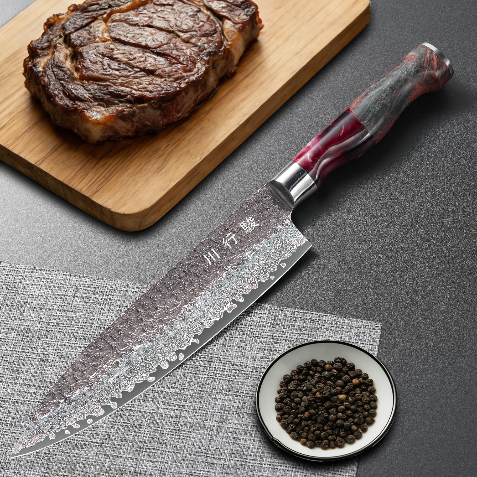Japanese Chef Knife,8 Inch Chefs Knife Damacus with VG10 Steel Core,Professional Black Forged Kitchen Knives with Ergonomic Handle,Sharpening Stone & Luxury Gift Box, Cooking Gifts for Men Women — Amazon image 8