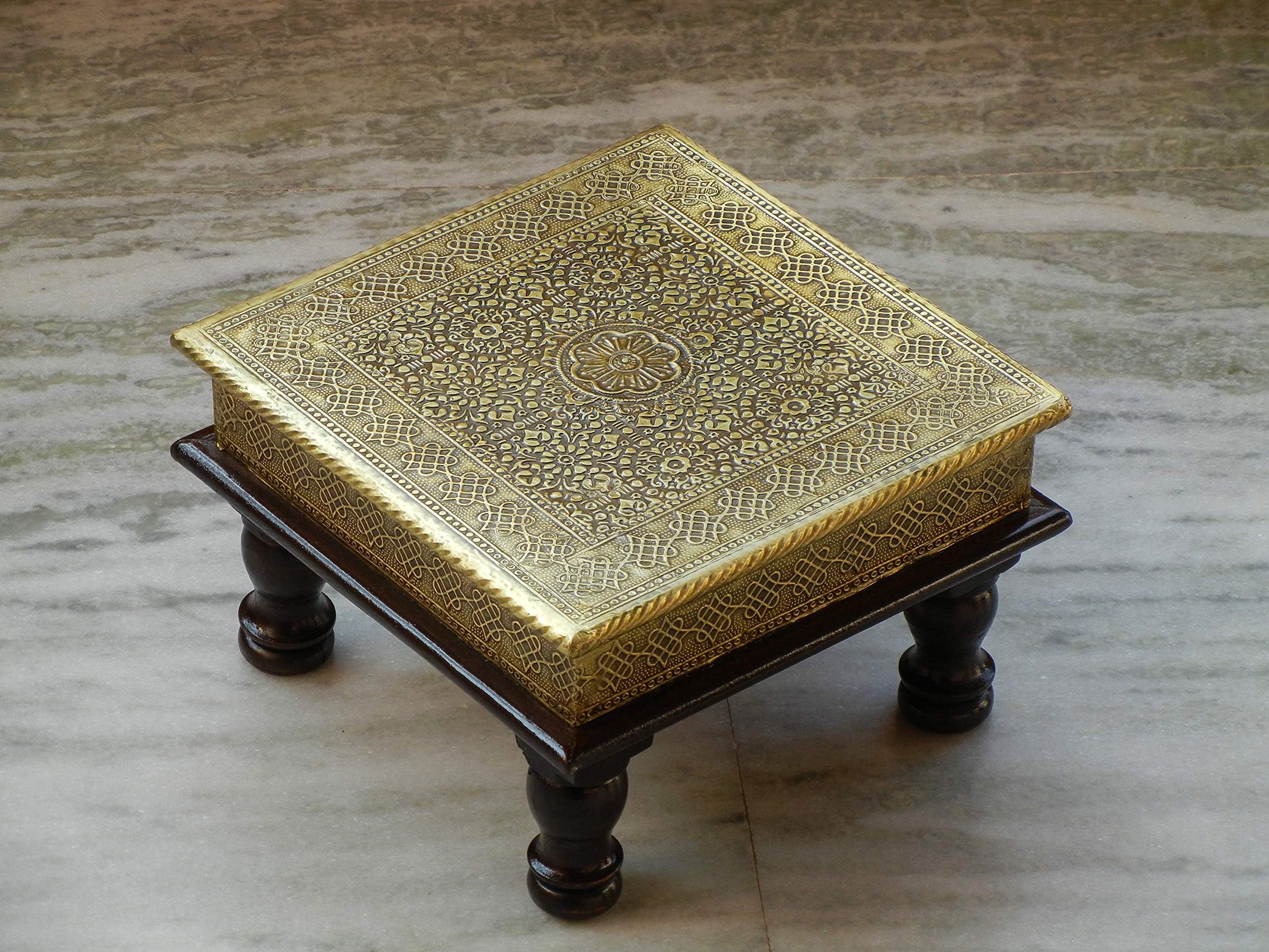 Shivay Arts Wood Pooja Chowki (Brown_10 Inch X 10 Inch X 6.25 Inch)