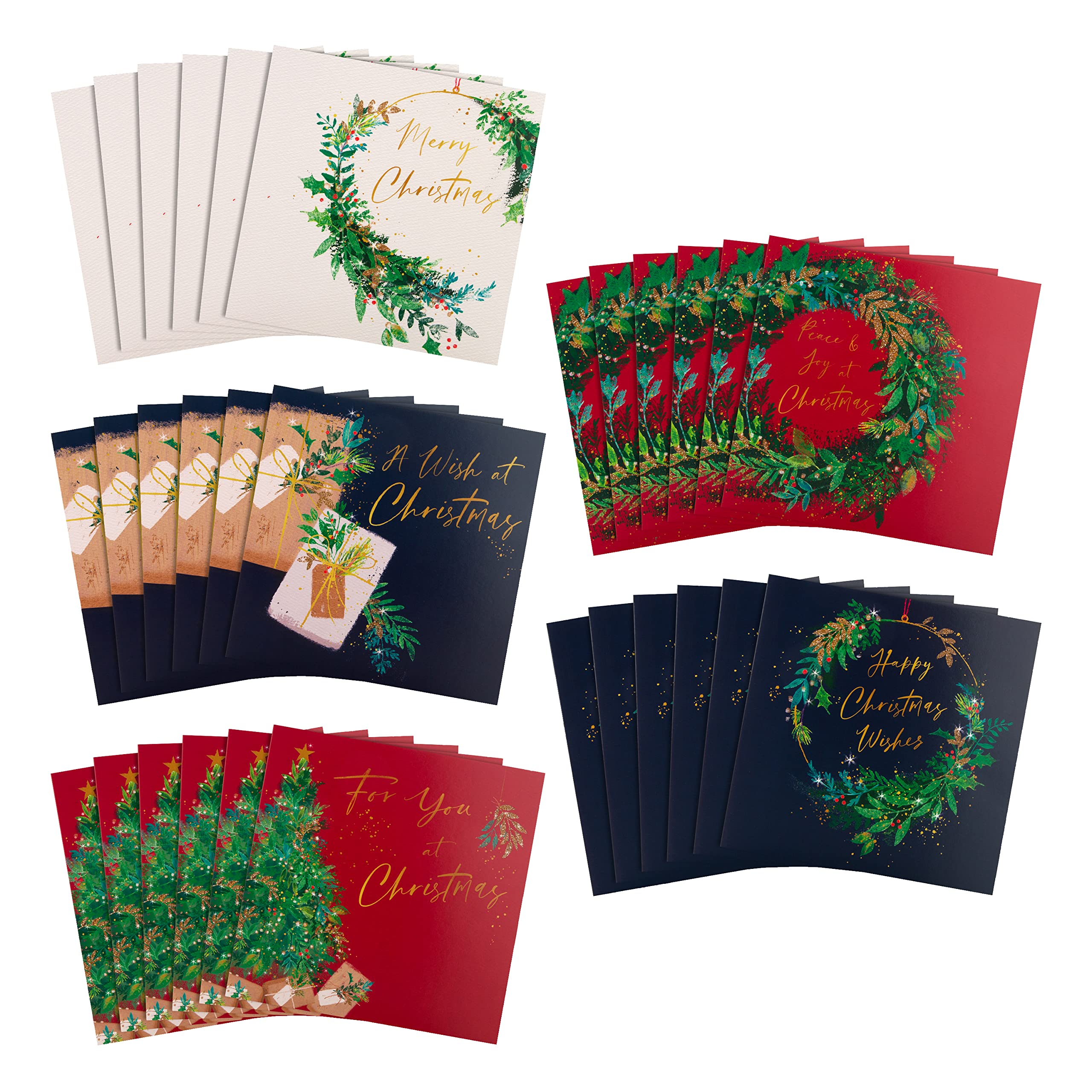Hallmark Charity Christmas Cards, Boxed Cards, Pack of 30, 5 Festive Wreath Designs, Wreath Christmas Card Pack, 16cm x 16cm - Image 2