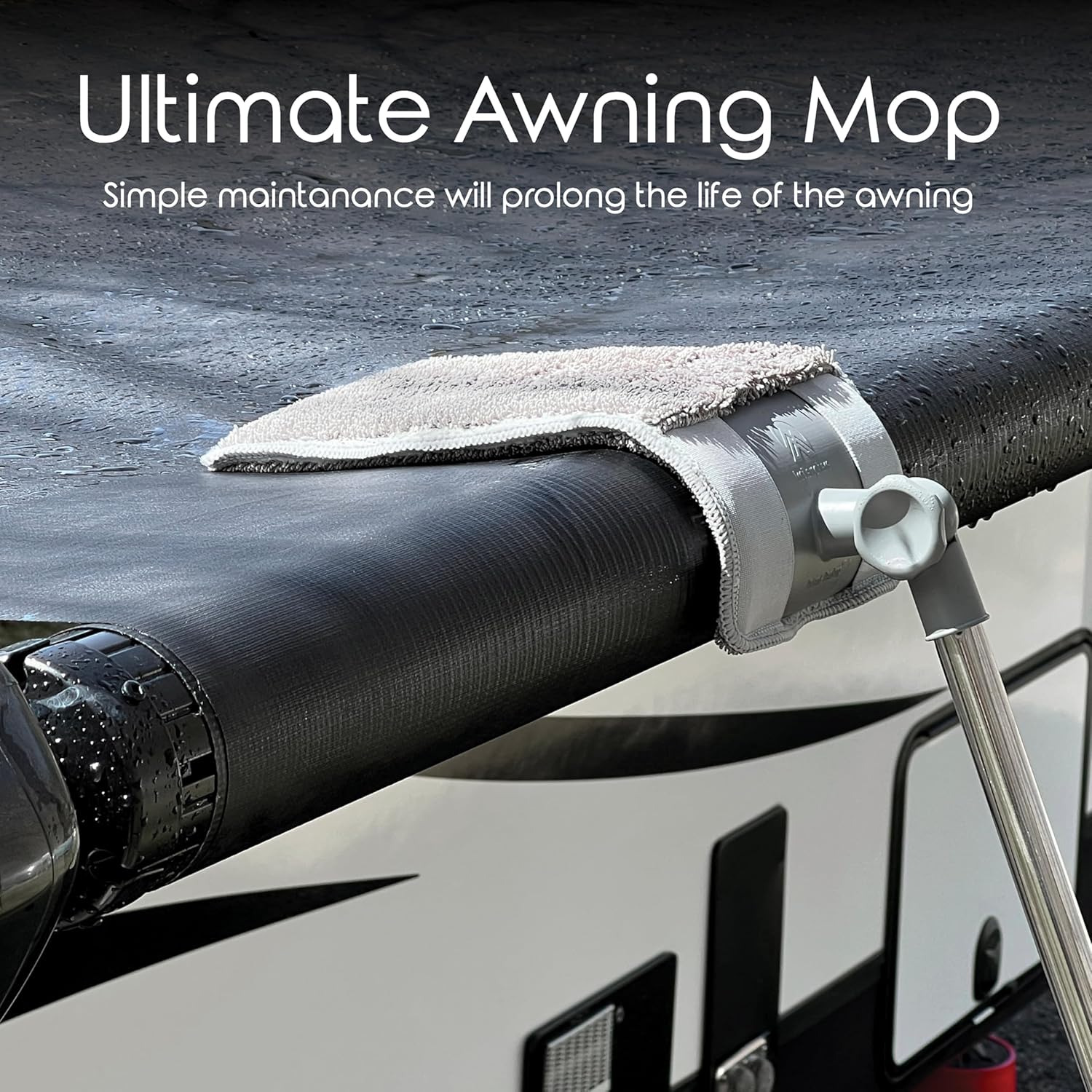 Easy Squeegee Customized Professional RV and Home Awning mop Rotating and Lockable Head, extendable Pole with Dual Sided mop pad, Reusable Awning mop pad, Machine Washable