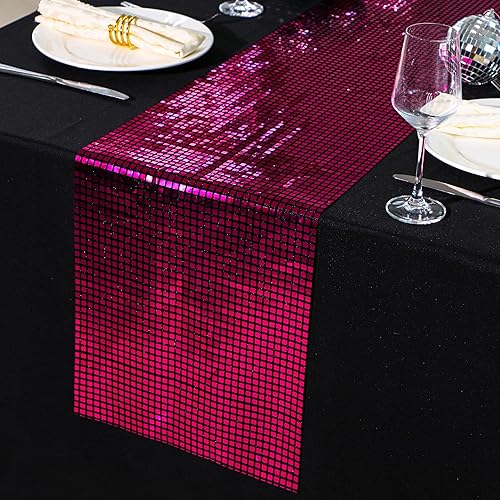 Miniatura 9 de Snowkingdom Camino de mesa de discoteca con purpurina de 13 x 108 pulgadas, espejo plateado, camino de mesa retro de los años 70 y 80, decoración de