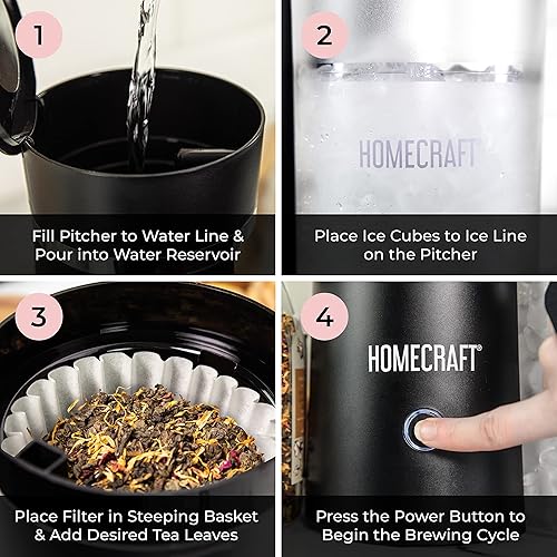 Miniatura 3 de Homecraft Cafetera Eléctrica para Té Helado y Café de Infusión Fría, Jarra Aislada Doble, Negra, Pequeña
