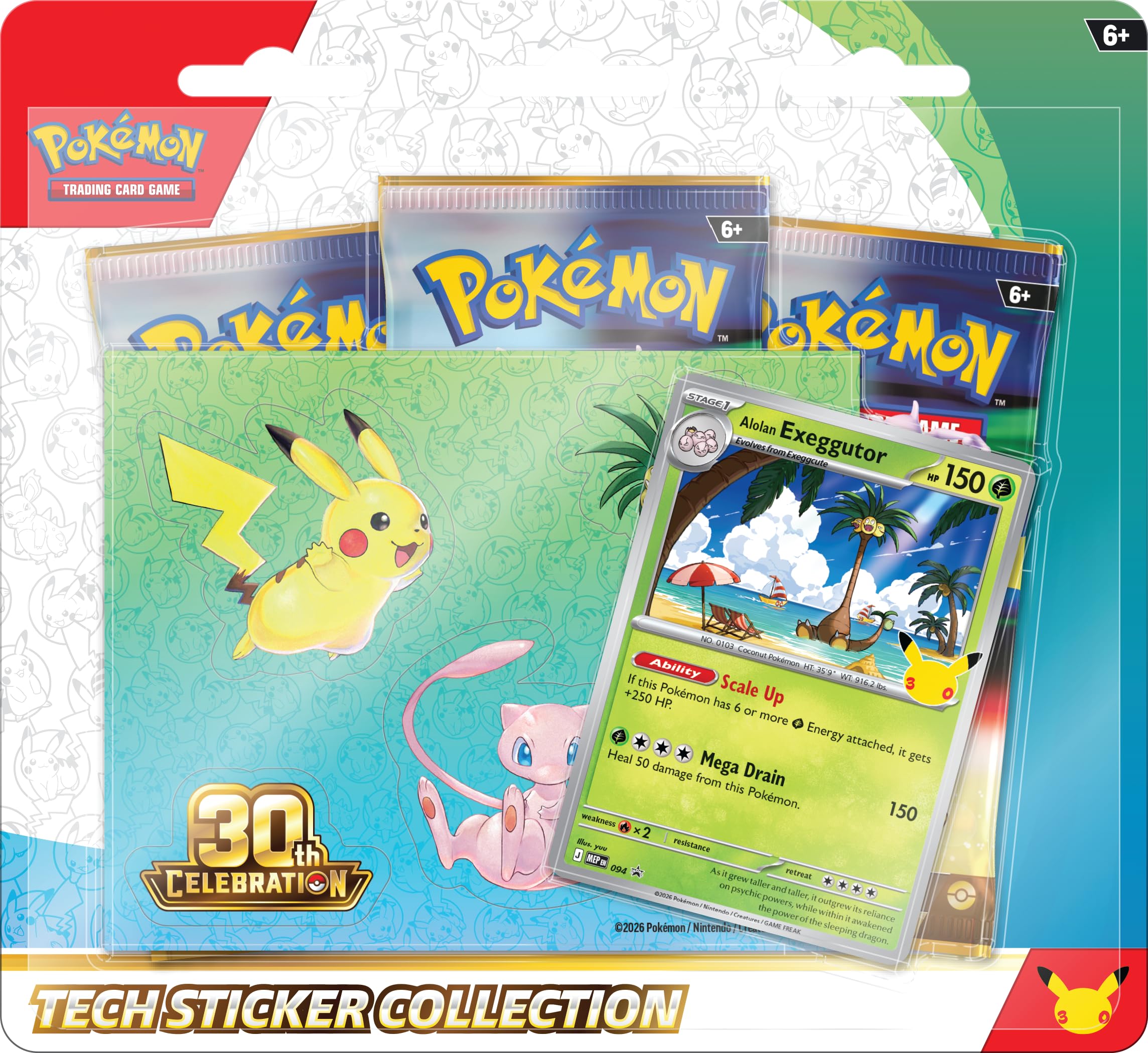 Pokémon TCG: 30th Celebration Tech Sticker Collection—Alolan Exeggutor (1 Foil Promo Card & 3 Booster Packs)