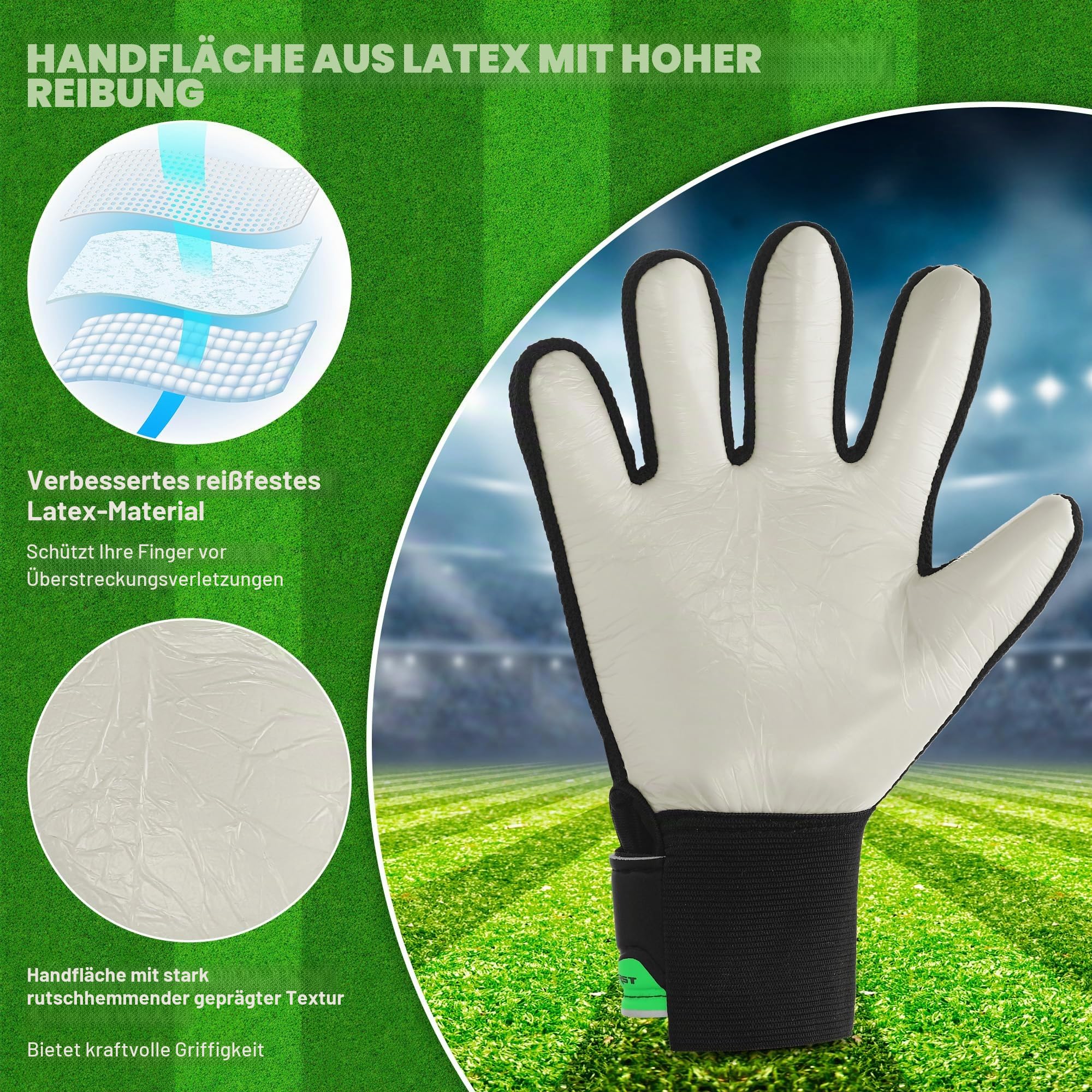 Starvortex Torwarthandschuhe Kinder Größe 6, rutschfeste Fußballhandschuhe Kinder für 9-12 Jahre, Fingerstütze, Handgelenk, Handflächen, Football Handschuhe Für Jungen, Jugendliche, Erwachsene Sport & Freizeit
