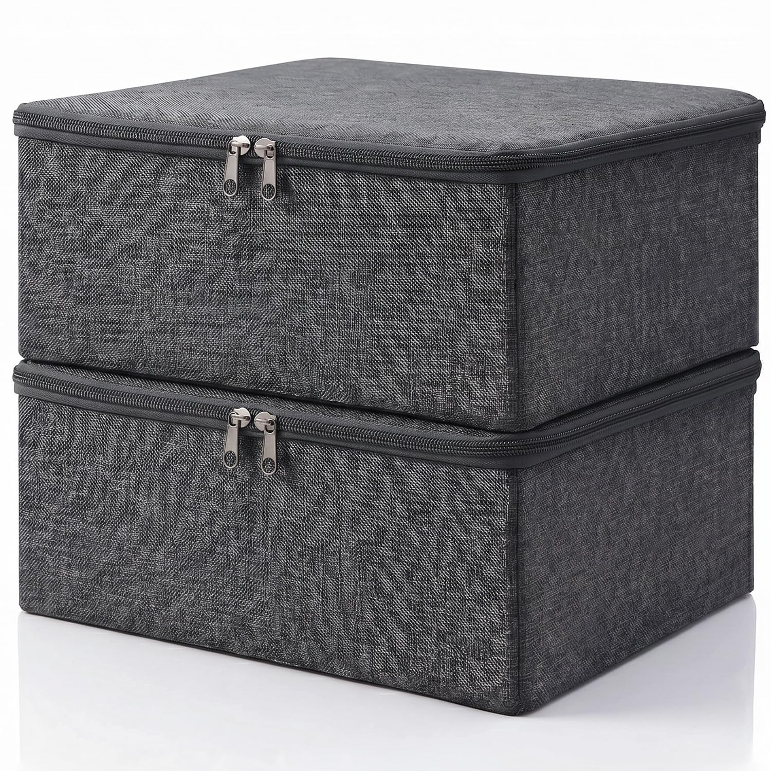2PCS Fabric Storage Boxes with Lids,Large Moving Boxes,Grey Packing Boxes,Clothes Storage Bags with Zips,Small Collapsible Storage Box with 3 Reinforced Handles for Toy/Towel/Duvet Storage(S)