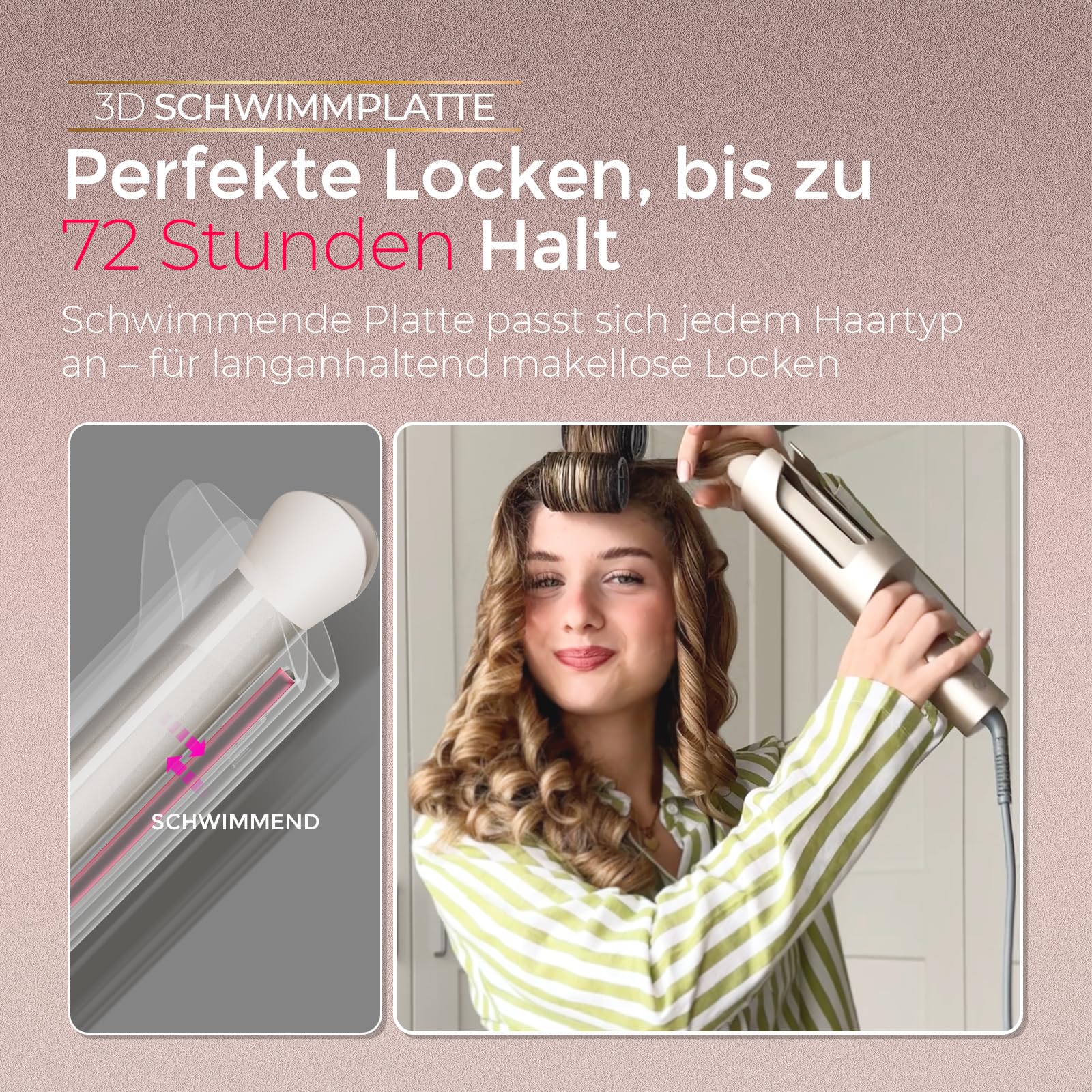 Lockenstab Automatisch - Lockenstab Große Locken 25mm Beach Waves Lockenwickler für Lange Haare TYMO Curlpro Plus Anti-Verbrennungs Hair Curler Automatischer Lockenstäbe Schnelle Erhitzung, Gold