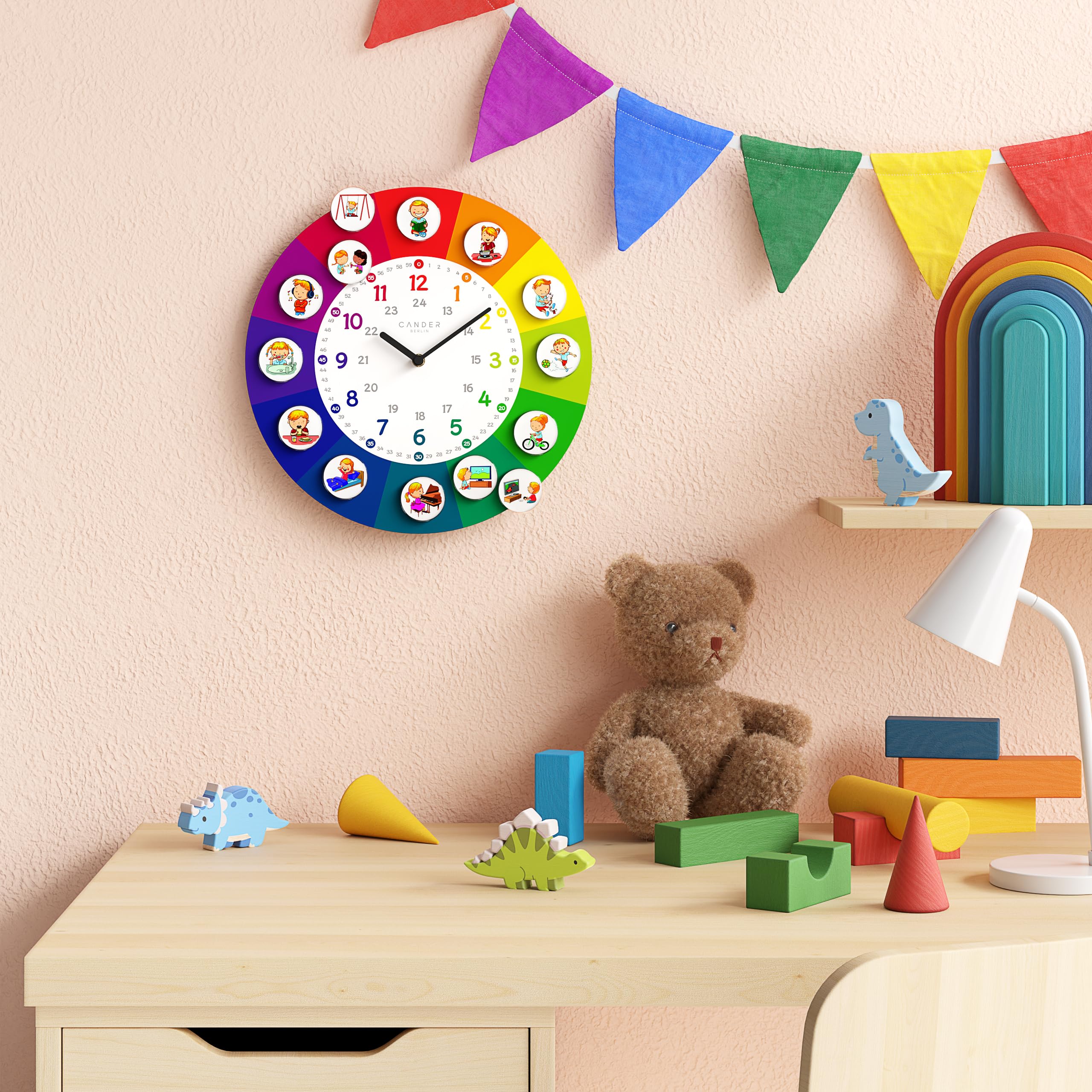 Cander Berlin MNU 11930 R - Orologio da parete silenzioso per bambini, 30 cm, senza rumore di ticchettio, per cameretta dei bambini, motivo: foto magnetica