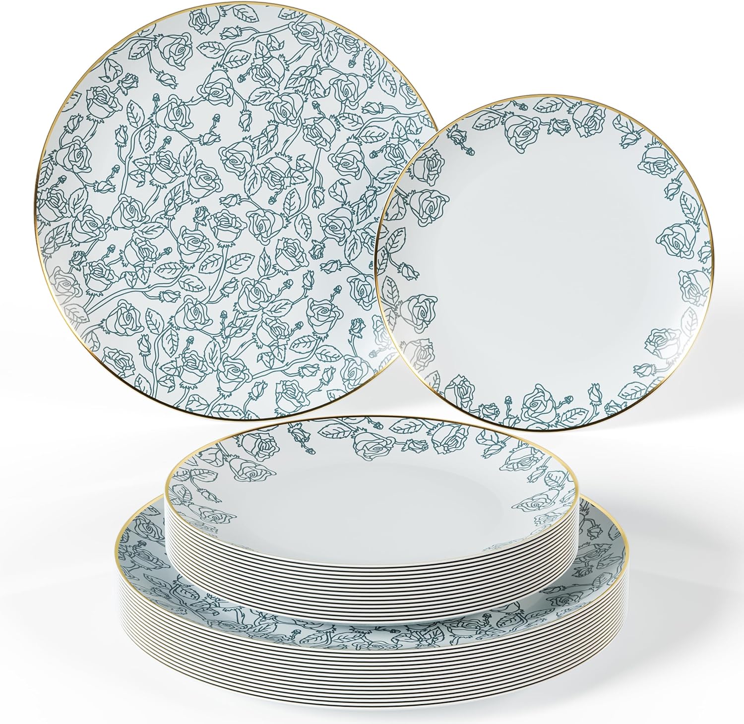Trendables 200 Piece Plastic Disposable Plates Set For 100 Guests I 100-8" Dessert Plates & 100-10 Inch Disposable Plastic Plates | Fancy Dinner Plates | Wedding Plates | Floral Plates