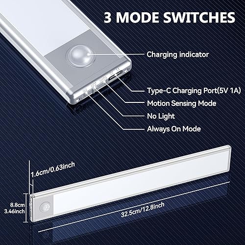 Miniatura 5 de Luz LED para debajo del gabinete, sensor de movimiento brillante para interiores, luz magnética adhesiva, luces debajo de la encimera, carga USB