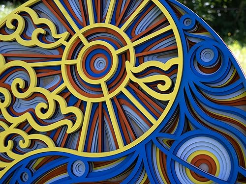 Miniatura 5 de Decoración de pared para el hogar, Yin Yang Corte láser multicapa tallado elegante mandala de madera colgante paneles MDF para decoración rústica