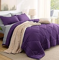 Vista 7 de Bedsure Juego de edredón Queen - 7 piezas reversibles de ropa de cama color púrpura, juego de cama tamaño Queen para todas las estaciones, ropa