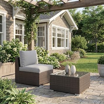 Wisteria Lane Outdoor Sofa, 2 Pieces Wicker Patio Furniture Set with Washable Cushions, Armless Patio Sectional for All-Weather, Oversized Outside Furniture for Garden, Poolside, Backyard, Grey