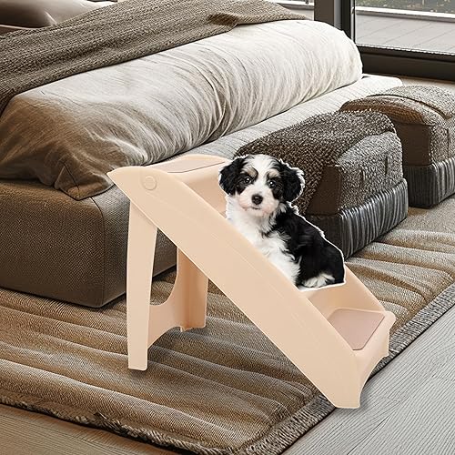 Miniatura 9 de KUAFU Escalera universal plegable para mascotas, diseño de 4 escalones, con marco de soporte para cama alta, sofá, SUV, automóvil, interior y