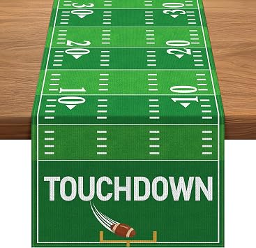 14x84in Football Table Runner Sports Game Day Party Decoration | Turf Green Design, Football Game Day Theme, Touchdown Party Decor, Sports Birthday Table Cover, Reusable Kitchen Dining Decor