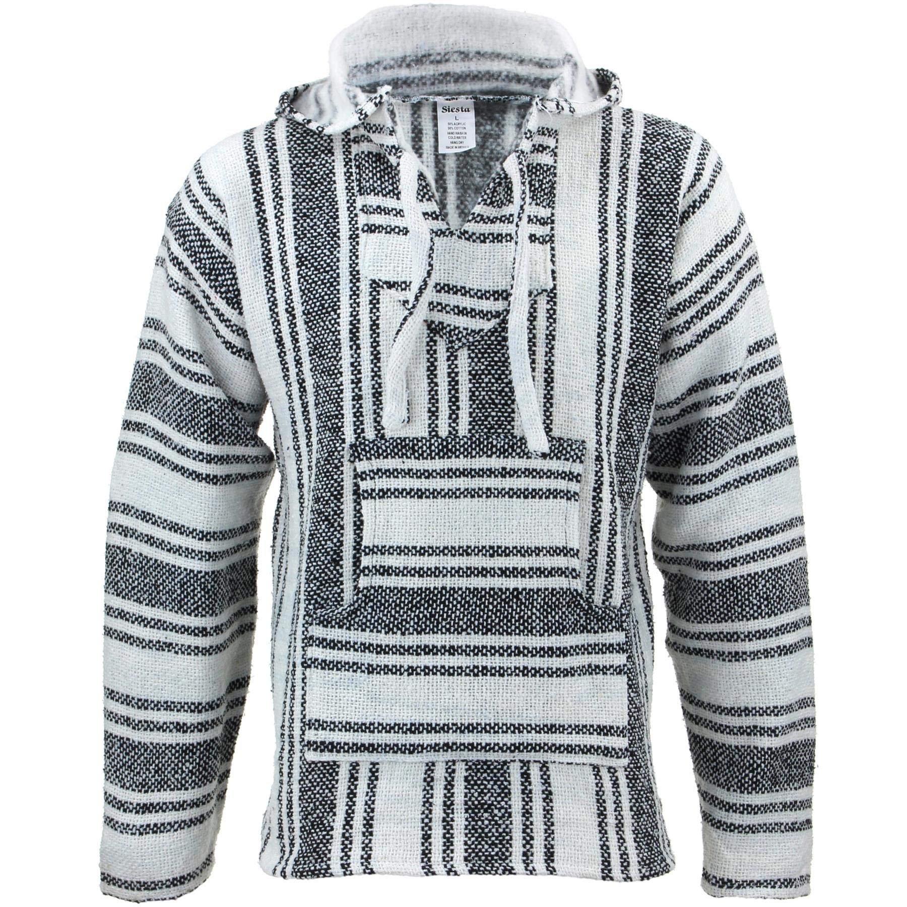 Siesta White & Black Mexican Baja Jerga Hoody - White Black (Xxx-Large)