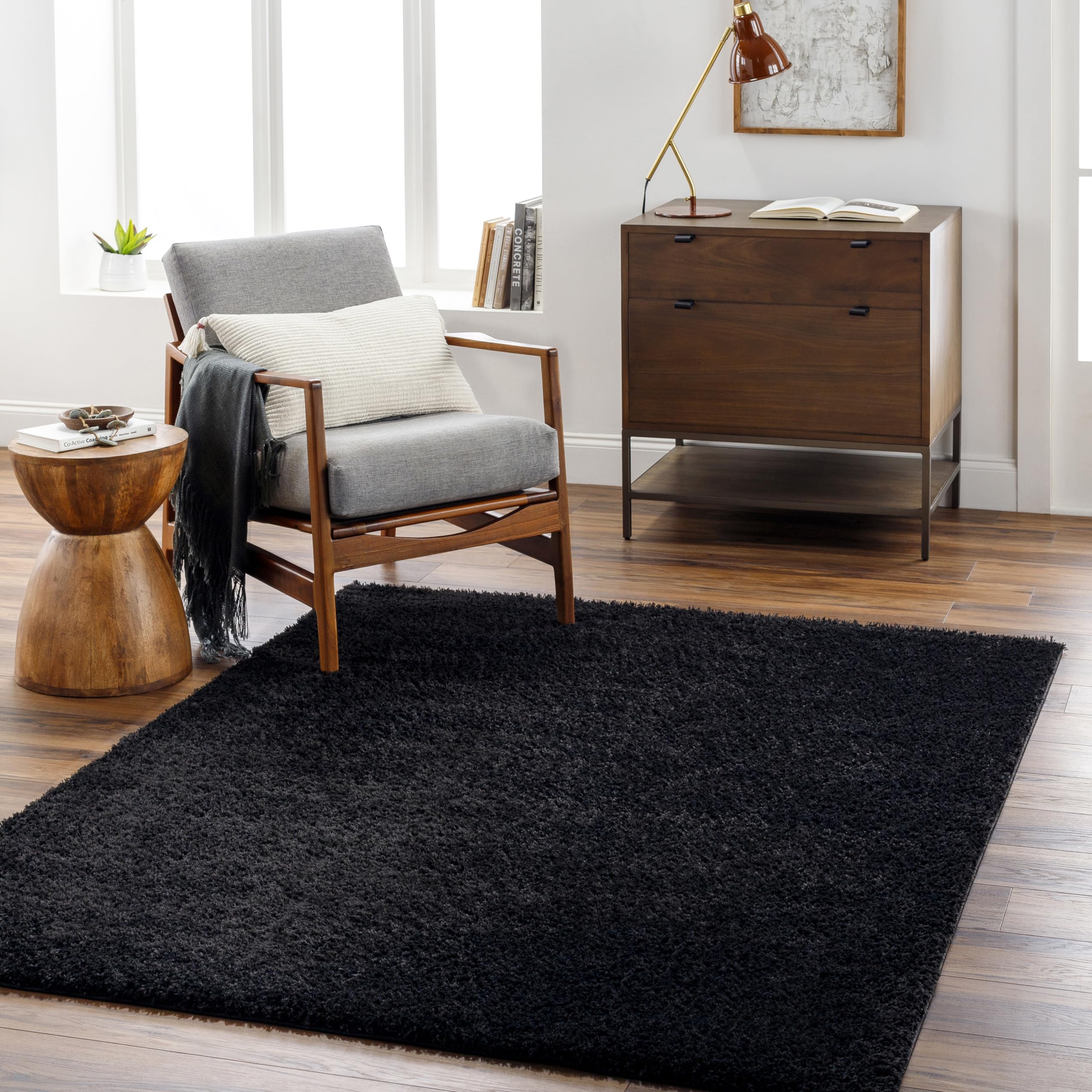 Livabliss Shaggy Rug Shaggy Rug - Alfombra Salon Grande Habitacion, Dormitorio - Alfombra Pelo Largo Berber Abstracta, Pelo Grueso y Esponjoso - Alfombra Grande de 160x213cm, Negro