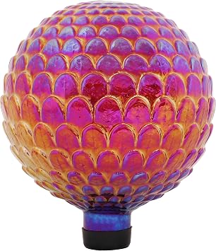 Sunnydaze 10" Gazing Ball for Garden, Red Scalloped Texture