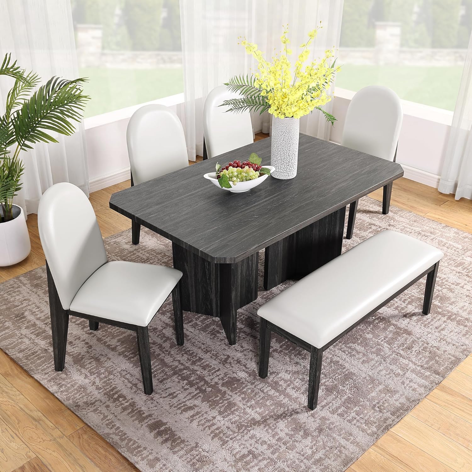 FANYE Modern 6 Pieces Upholstered Dining Sets Including