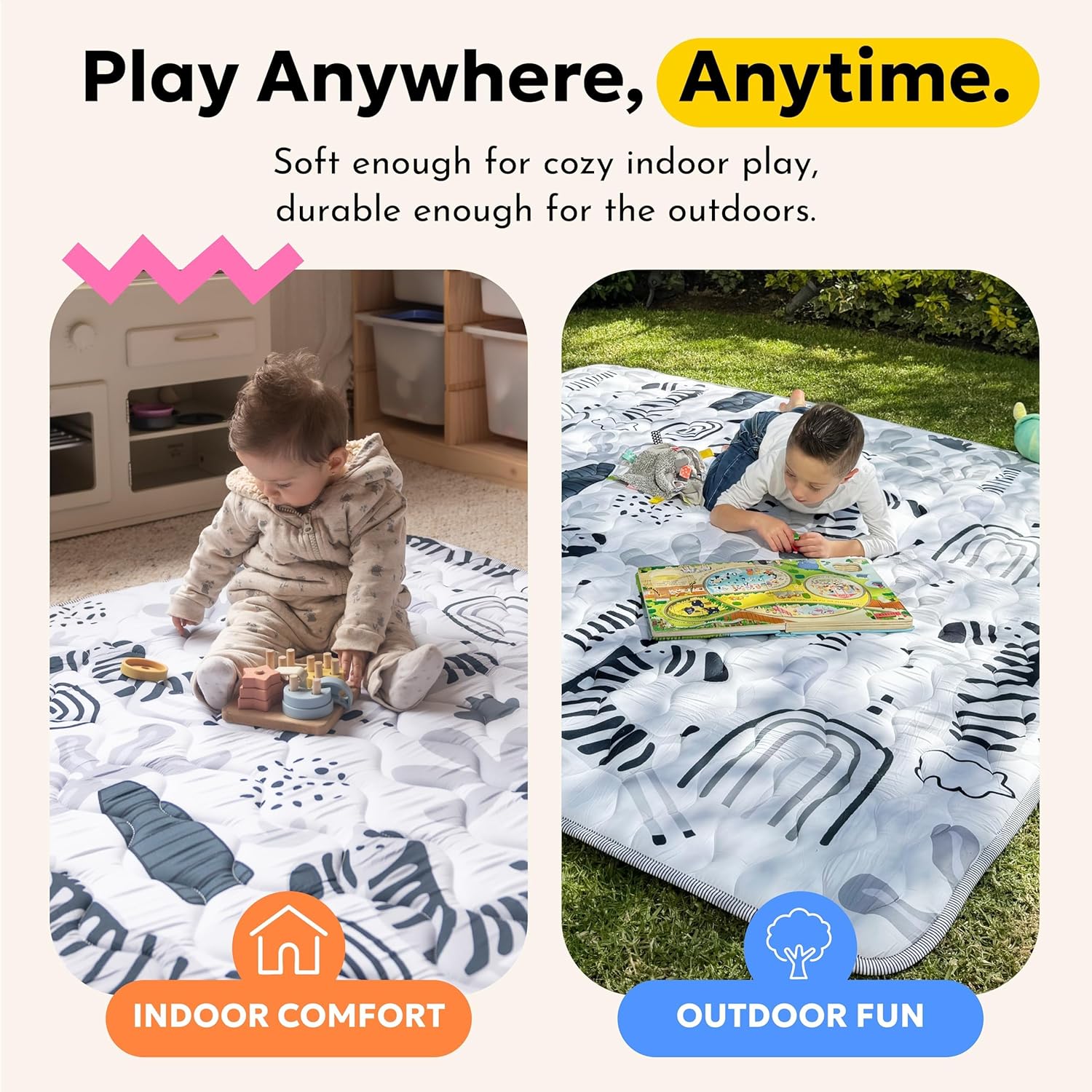 Miotetto Baby Mat for Floor, 50" x 50" Playpen Mat, Thick Soft Foam Padding Baby Play Mat, Portable Quilted playmat - Washable Baby Floor Play mat, Non-Slip Play Mat for Babies & Toddlers