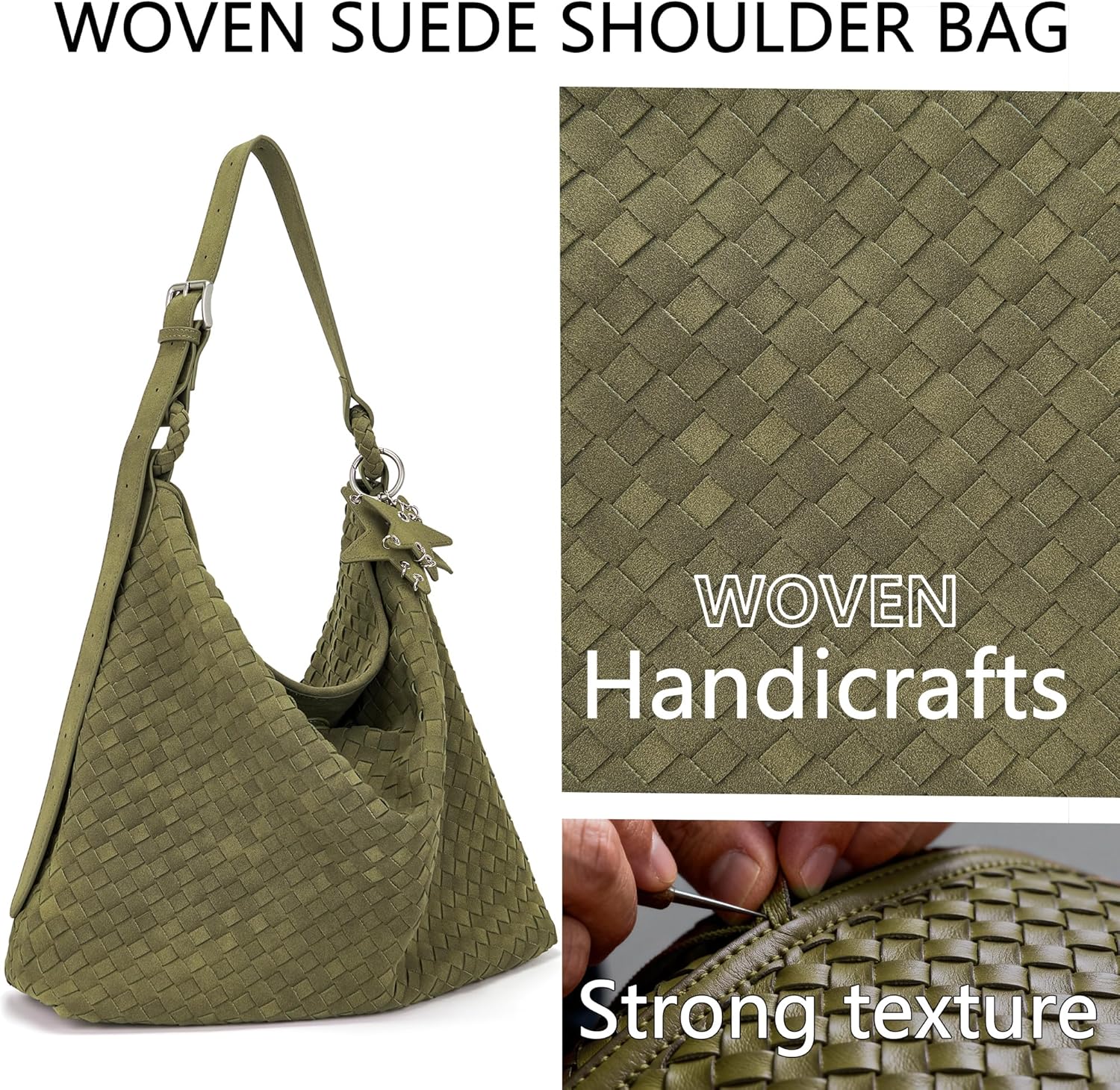 Woven Shoulder Bags Suede Hobo Slouchy Tote Purse with Adjustable Strap for Women, Large Spacious Crossbody bag