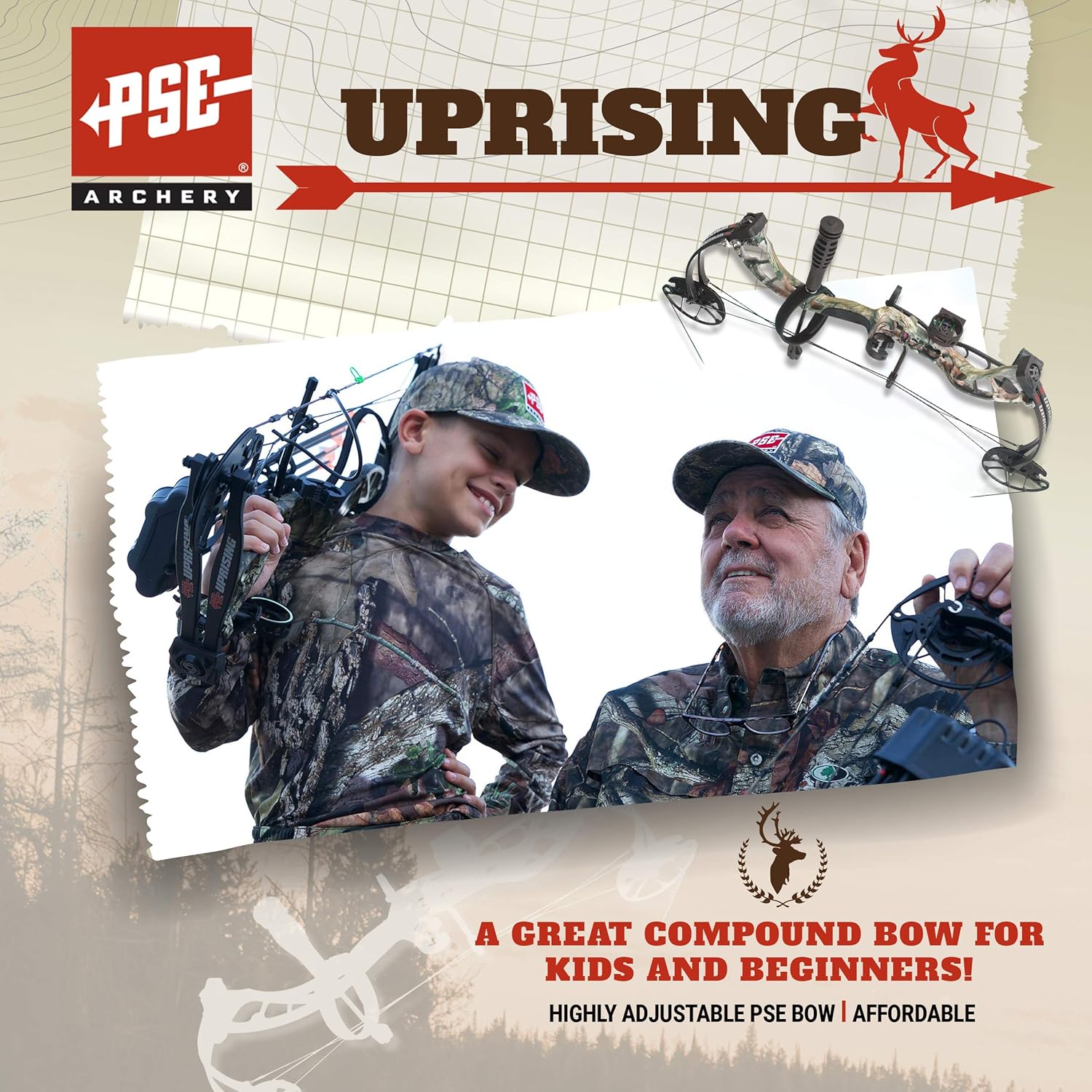 PSE ARCHERY Uprising Compound Bow Package for Adults, Kids & Beginners -Press Free Adjustment -Draw Range 14"-30"-Draw 15-80LB Pull -Up to 310 FPS : Sports & Outdoors