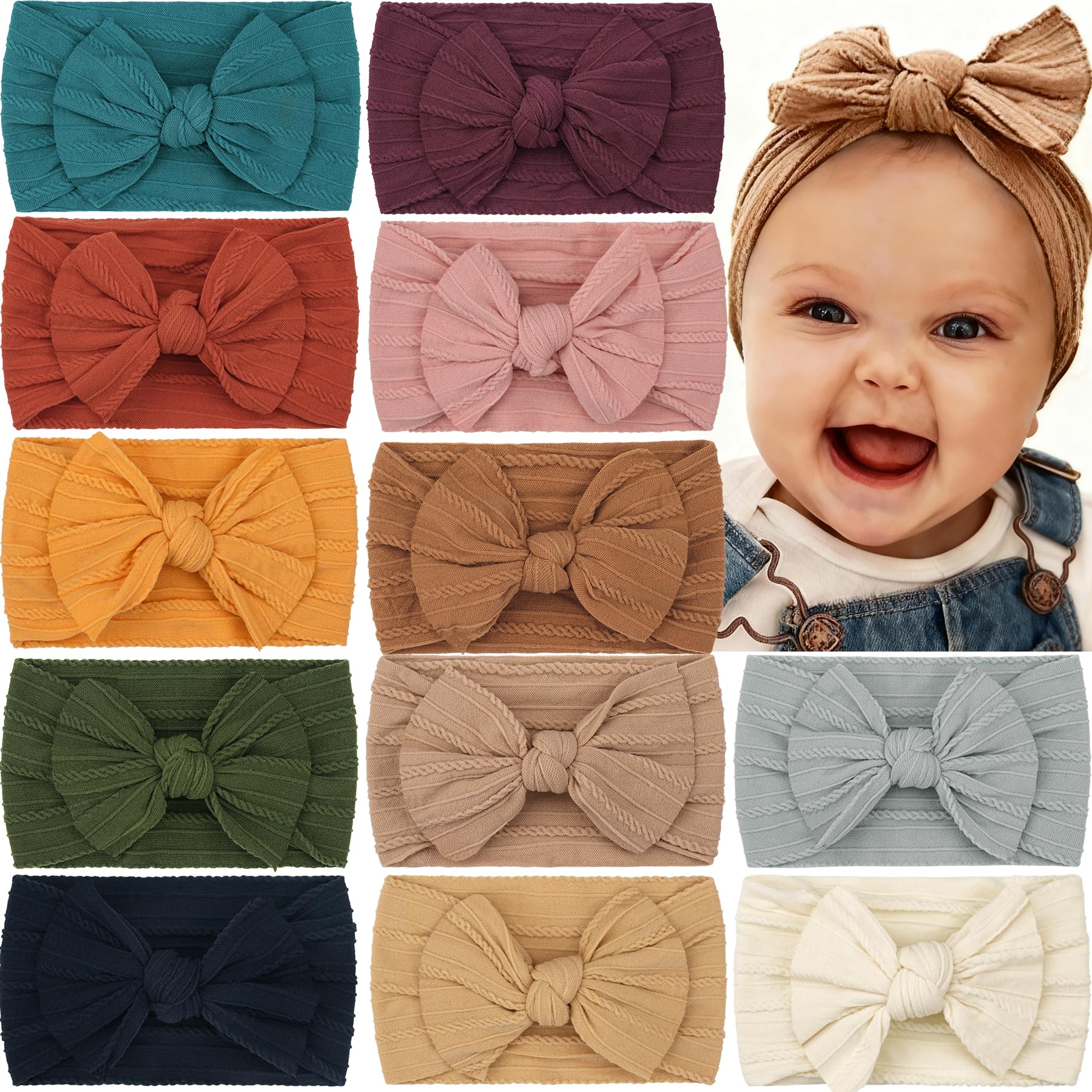 CELLOT Diademas de nudo súper elásticas y suaves con lazos para el cabello, accesorios para el cabello para bebés recién nacidos, niñas, bebés y niños pequeños