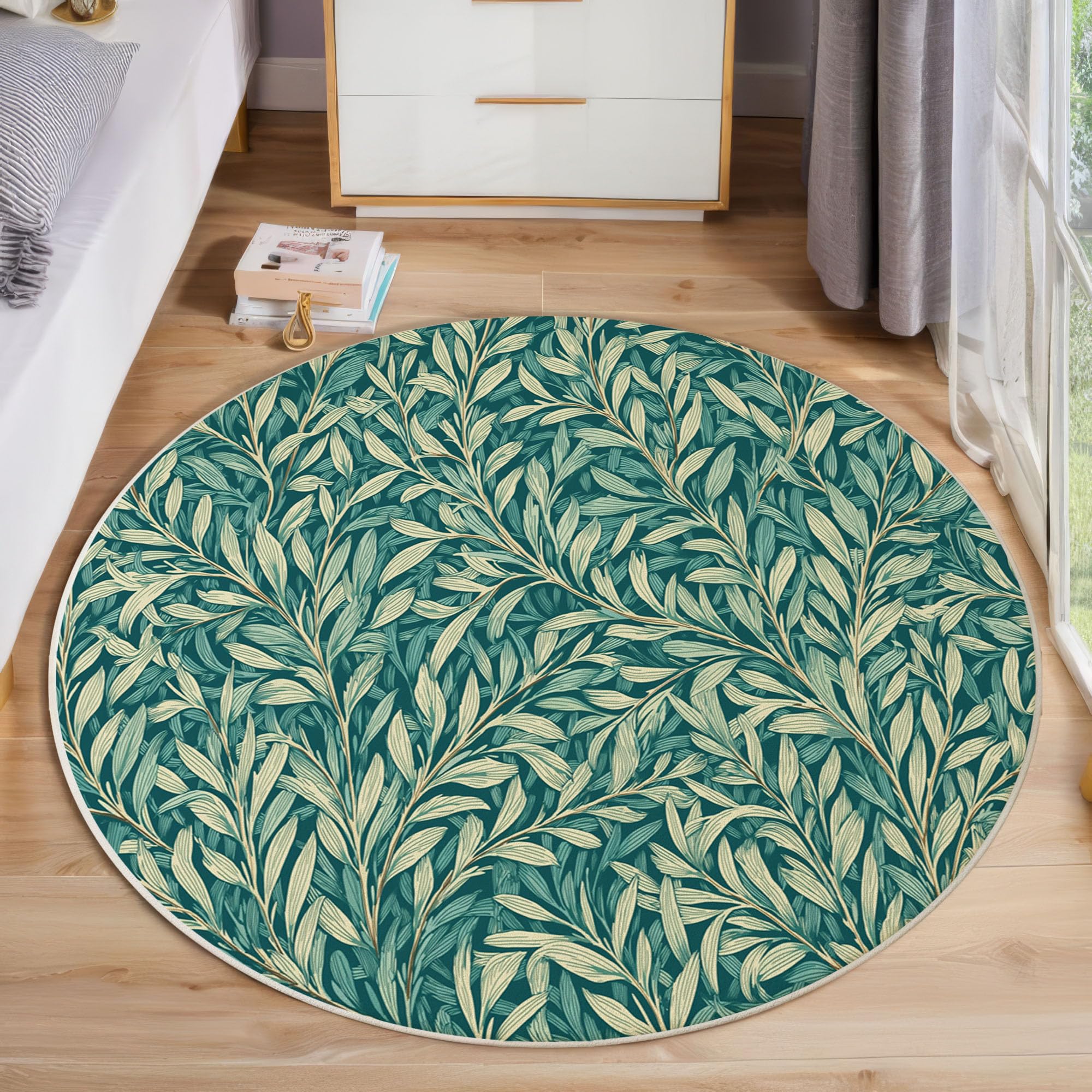 Tapis imprimé plante bleu-vert : la douceur d'un poil ras facile à laver