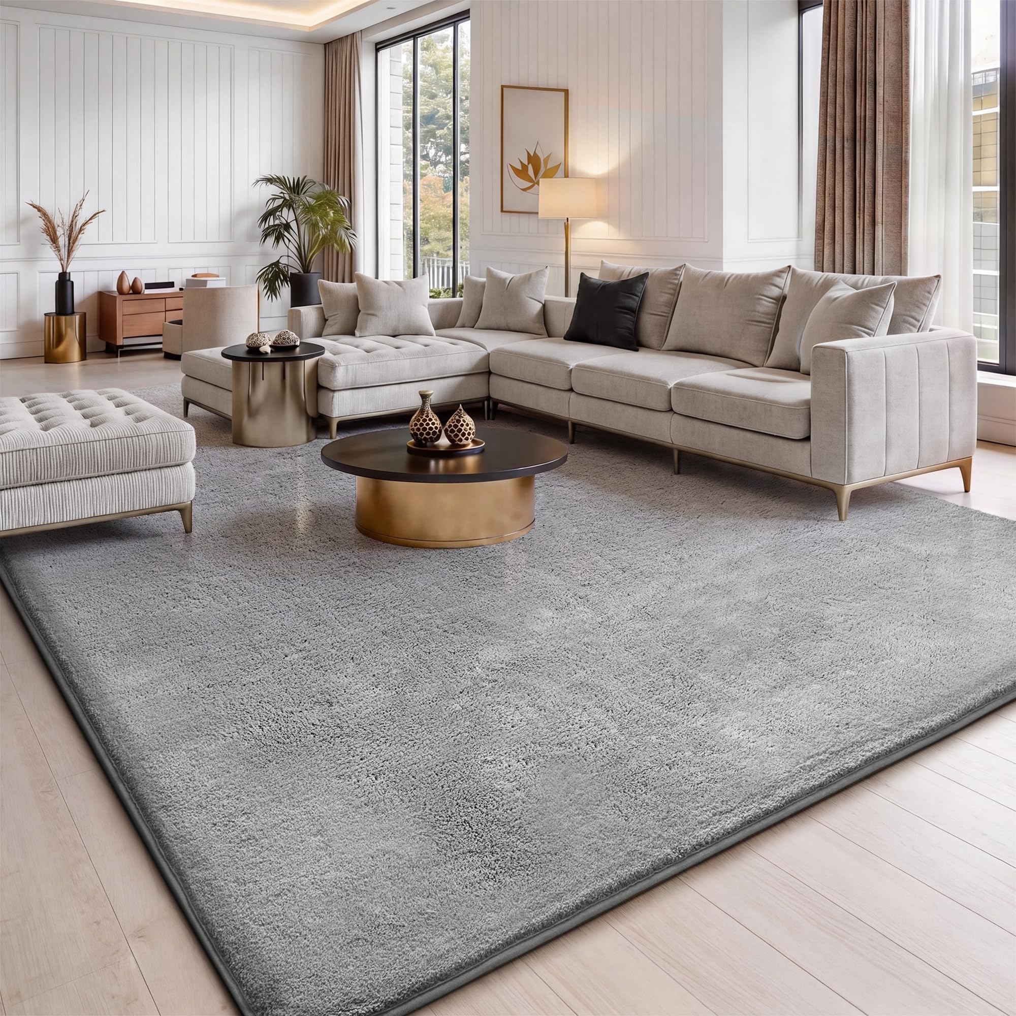 Jungsang Fluffy Rugs Living Room, 140x200cm Soft Shaggy Carpet Rugs for Bedroom, Machine Washable Anti Slip, Non Shedding Modern Indoor for Dorm Teens Room Decor, Light Grey — image 1