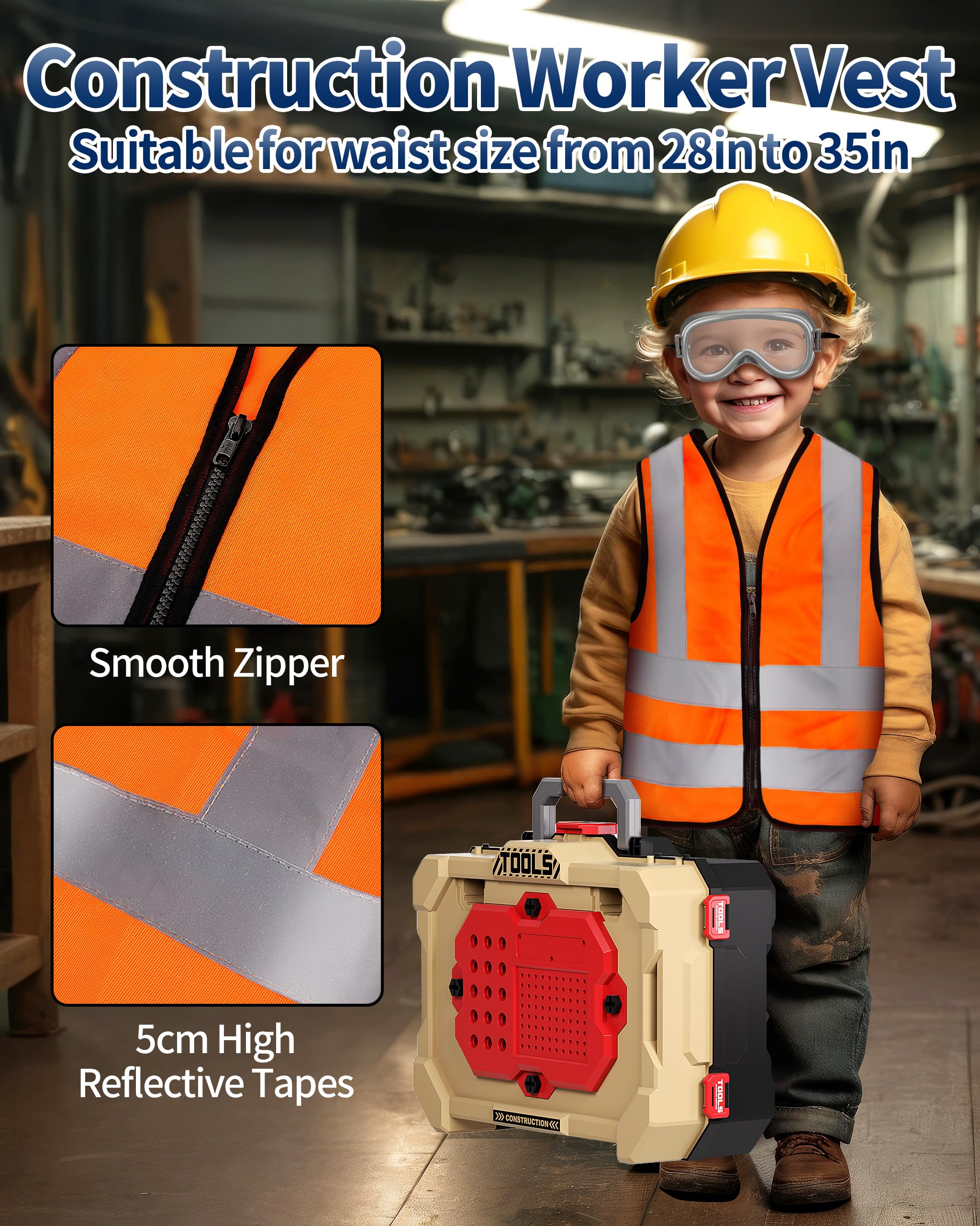 Jovow Établi pour enfants, 79 pièces, kit d'outils de simulation transformables avec perceuse électrique et vêtements de travail, jeu de rôle pour enfants, jeu éducatif, cadeau pour garçons à partir