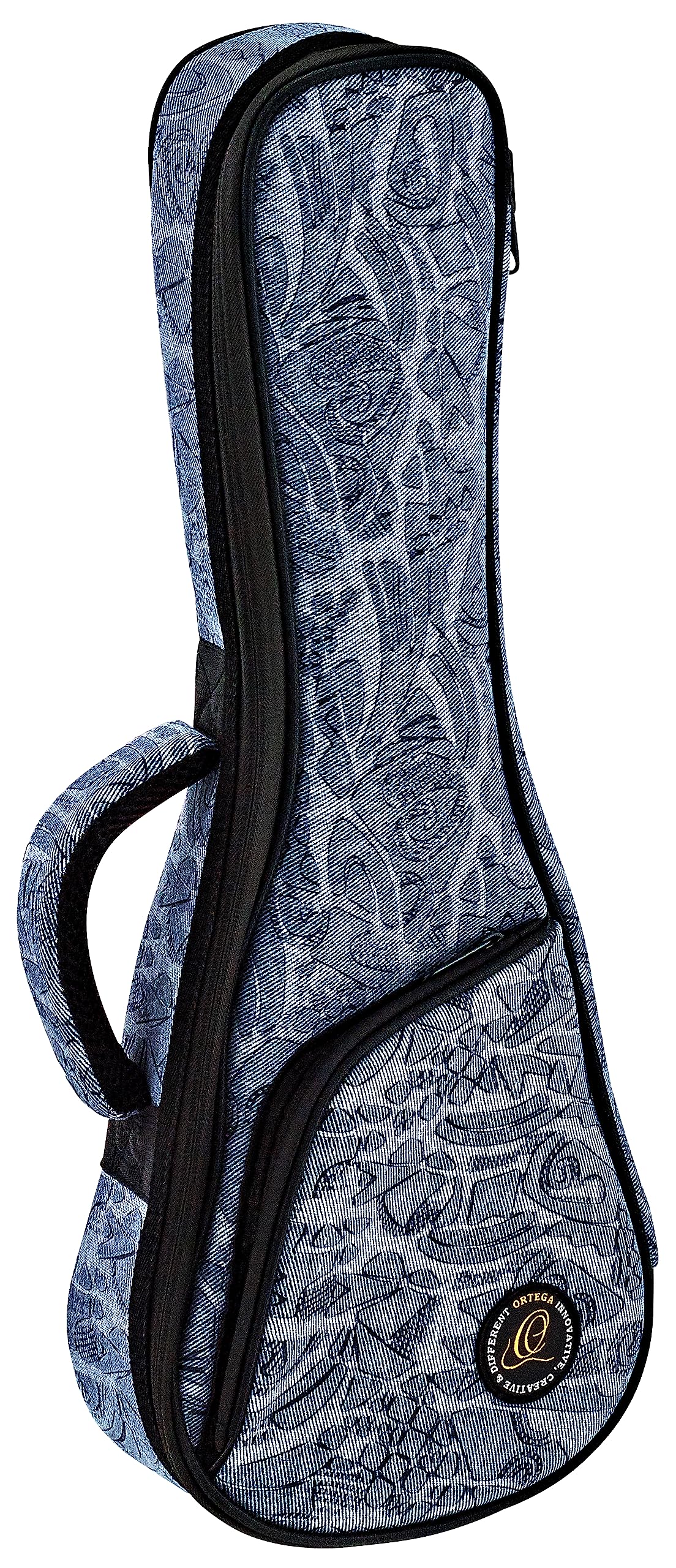 Ortega Guitars Jean Ukulele Gigbag - Soprano Ukulele Bag - Height 56 cm - Width 19 cm - With Shoulder Straps - Cotton / Canvas, Blue (OUB-SO-BLJ)