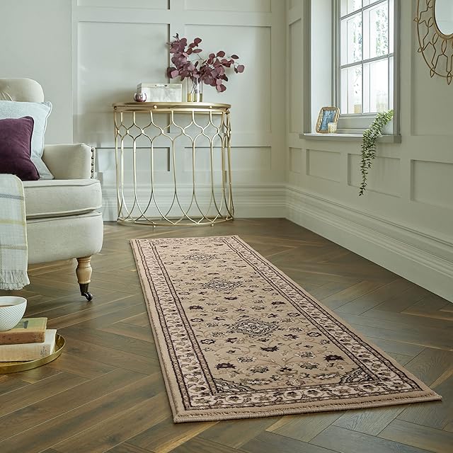 Lord of Rugs Sherborne Quality Traditional Classic Oriental Living Room Bedroom Rug (Beige, Runner 66x230 cm (2'1"x7'7"))