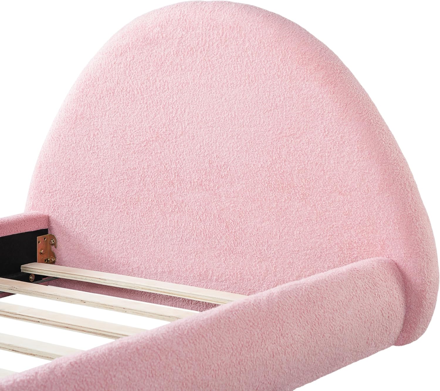 Merax Twin Bed Frames with Arch Shaped Headboard, Pink Fleece Cloud Upholstered Bed Frame, Twin Floor Bed Frame with Solid Wood Slats, No Box Spring Required, Noise-Free, Easy Assembly