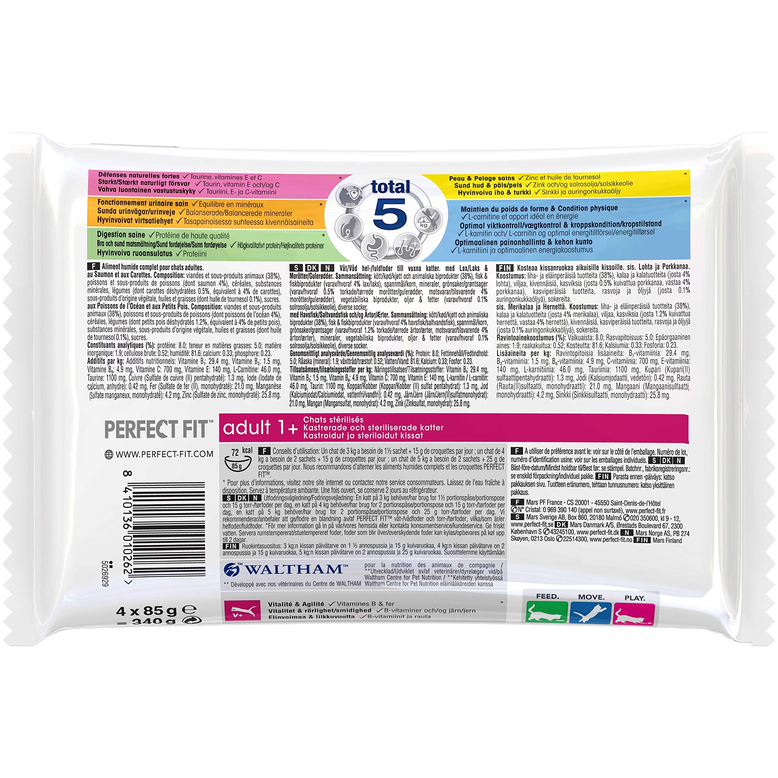 PERFECT FIT Pack de 13 Stérilisé Sachets Fraîcheur en Sauce aux Poissons pour Chat Adulte 4 x 85 g